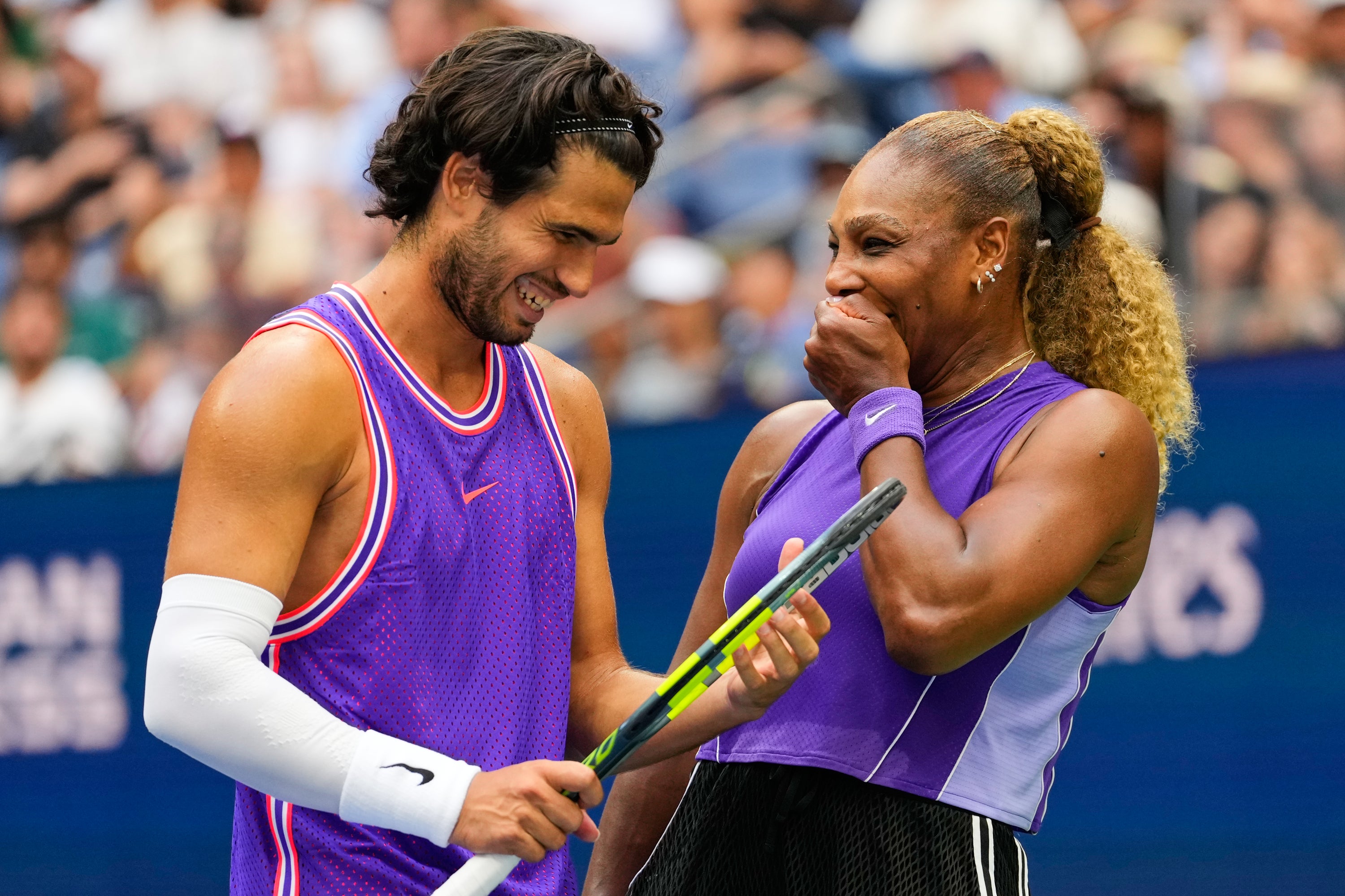 Carlos Alcaraz warmed up for the US Open by playing mixed doubles with Serena Williams (Yuki Iwamura/AP)