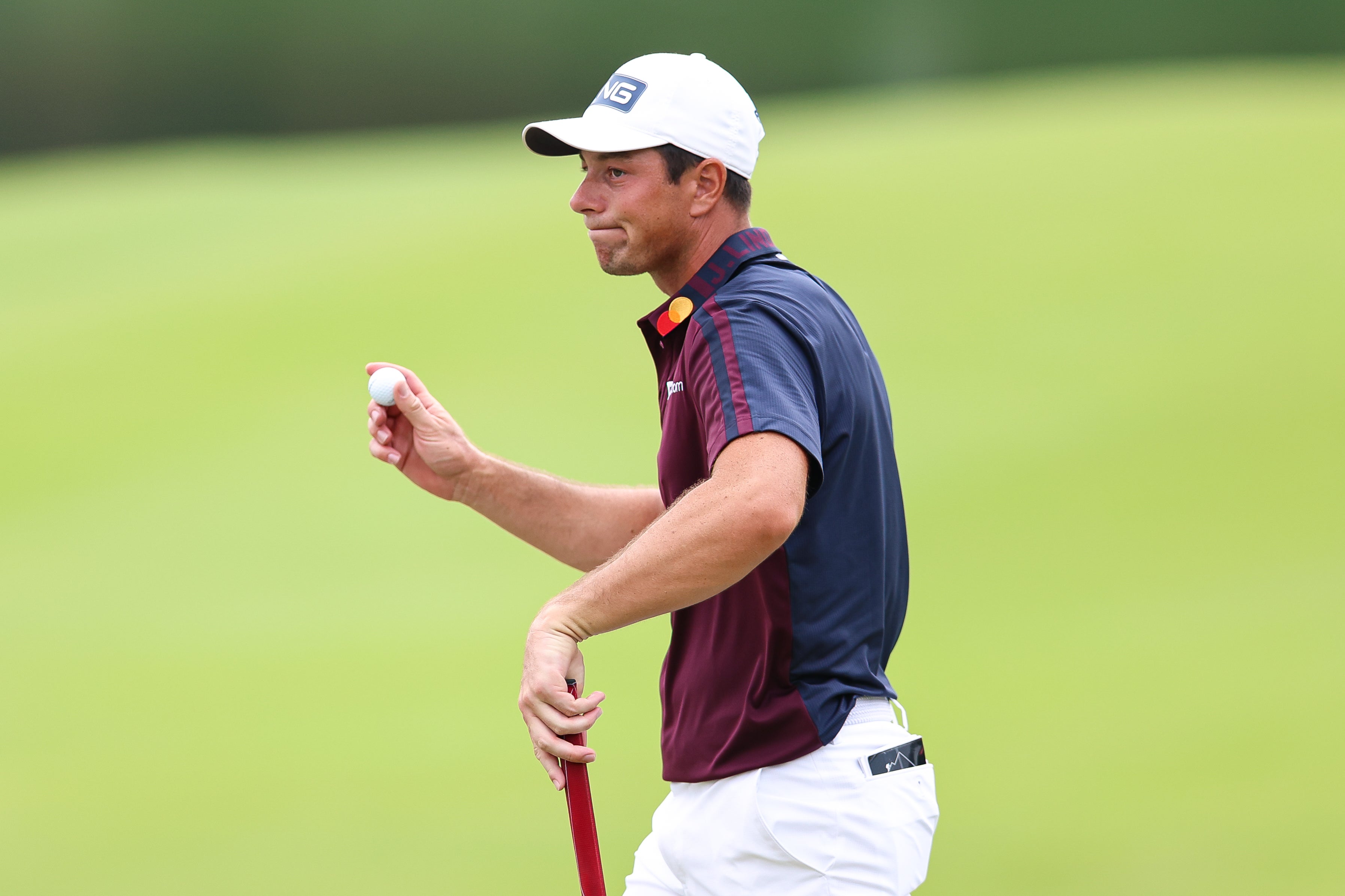 Viktor Hovland is in the lead after 54 holes at the Tour Championship (Colin Hubbard/AP)