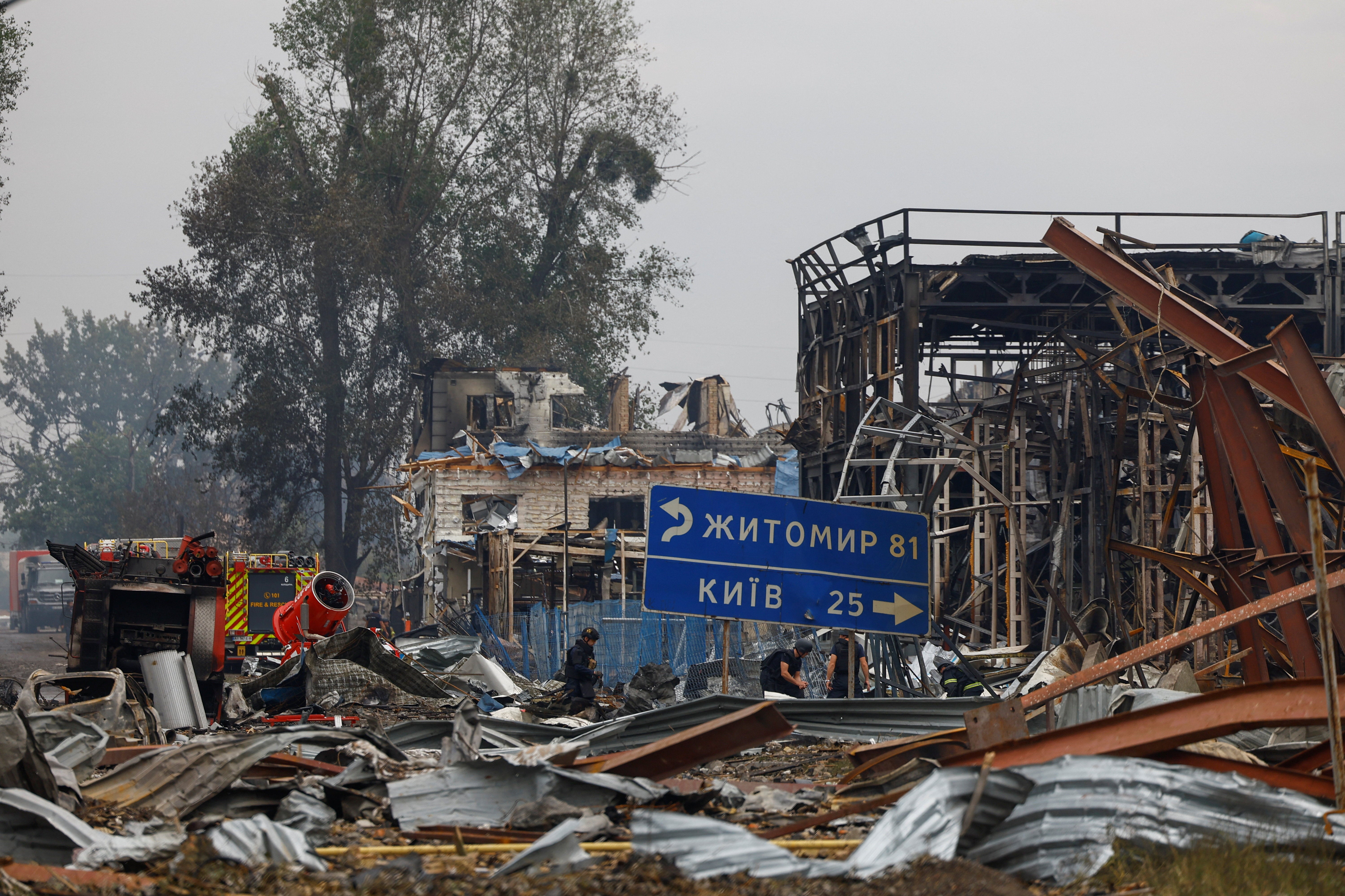 Rescuers work at the site of Friday evening's Russian drone strikes, amid Russia's attack on Ukraine, in Kyiv region, Ukraine August 30, 2026. (Reuters)