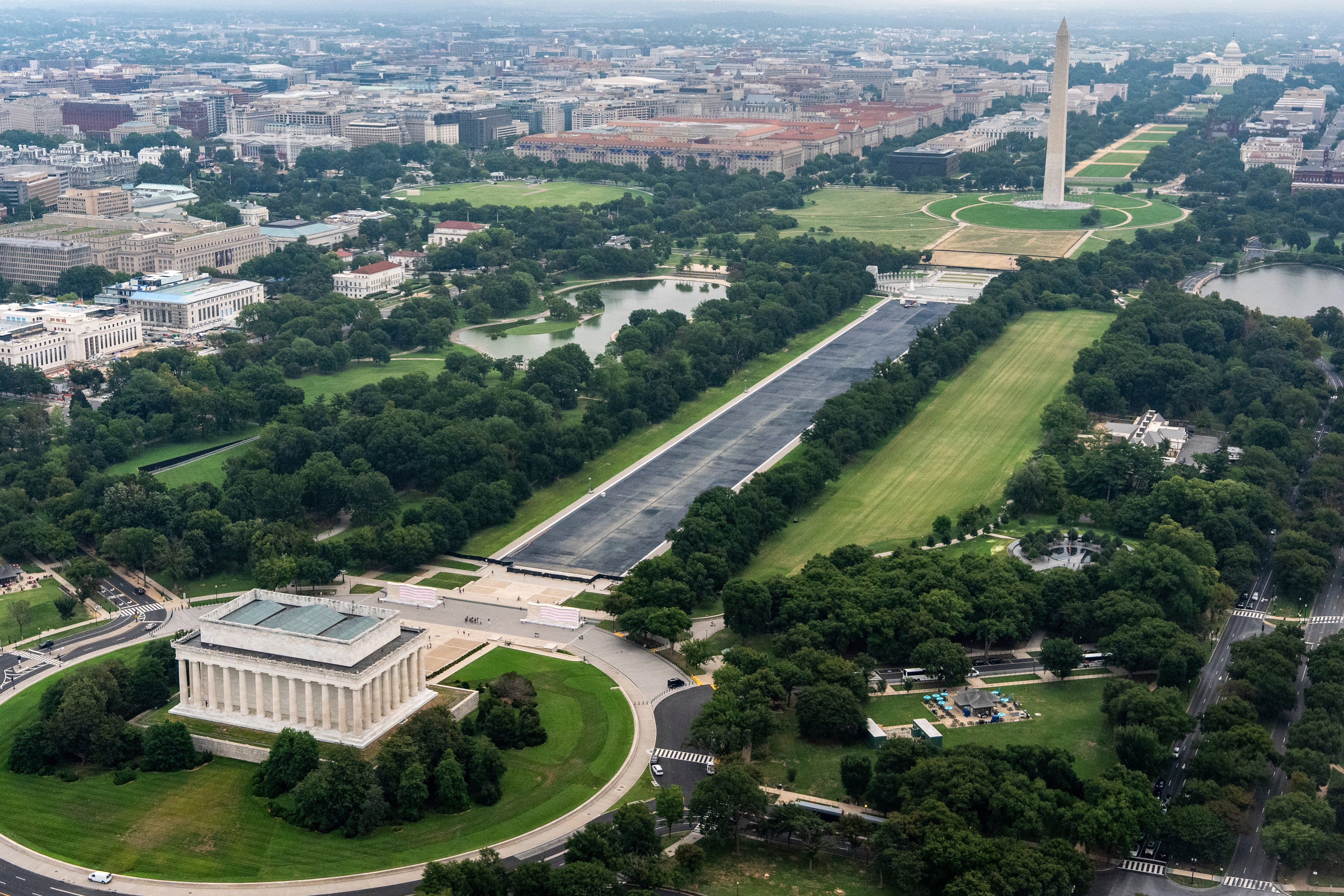 The Reflecting Pool is still not operational, while the Kennedy Center project is locked in a legal battle with a congresswoman challenging the president’s plan to rename the arts complex after himself
