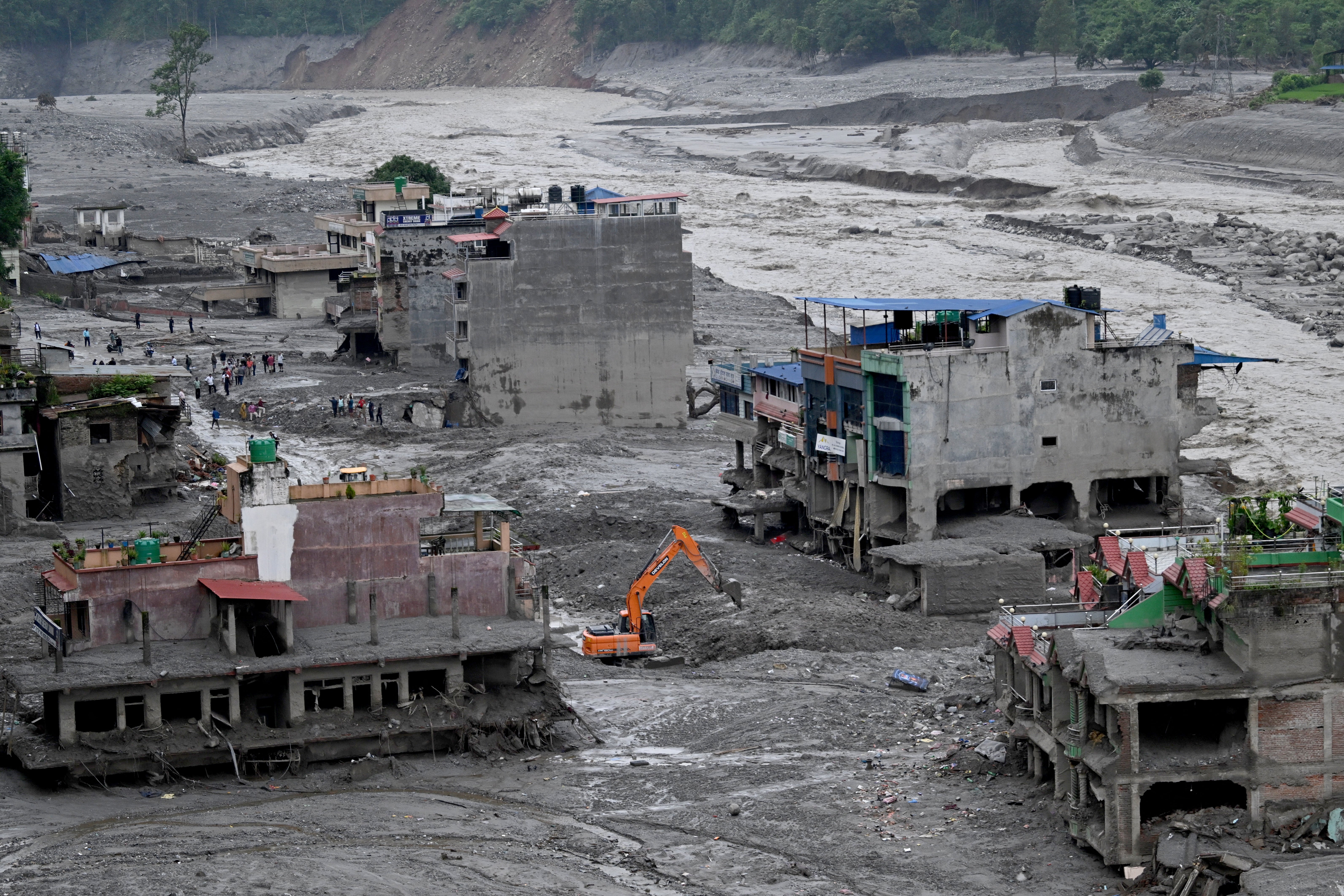 Rescue work in the aftermath of the flash floods at Trishuli Centre in Nepal's Nuwakot district on 31 August 2026