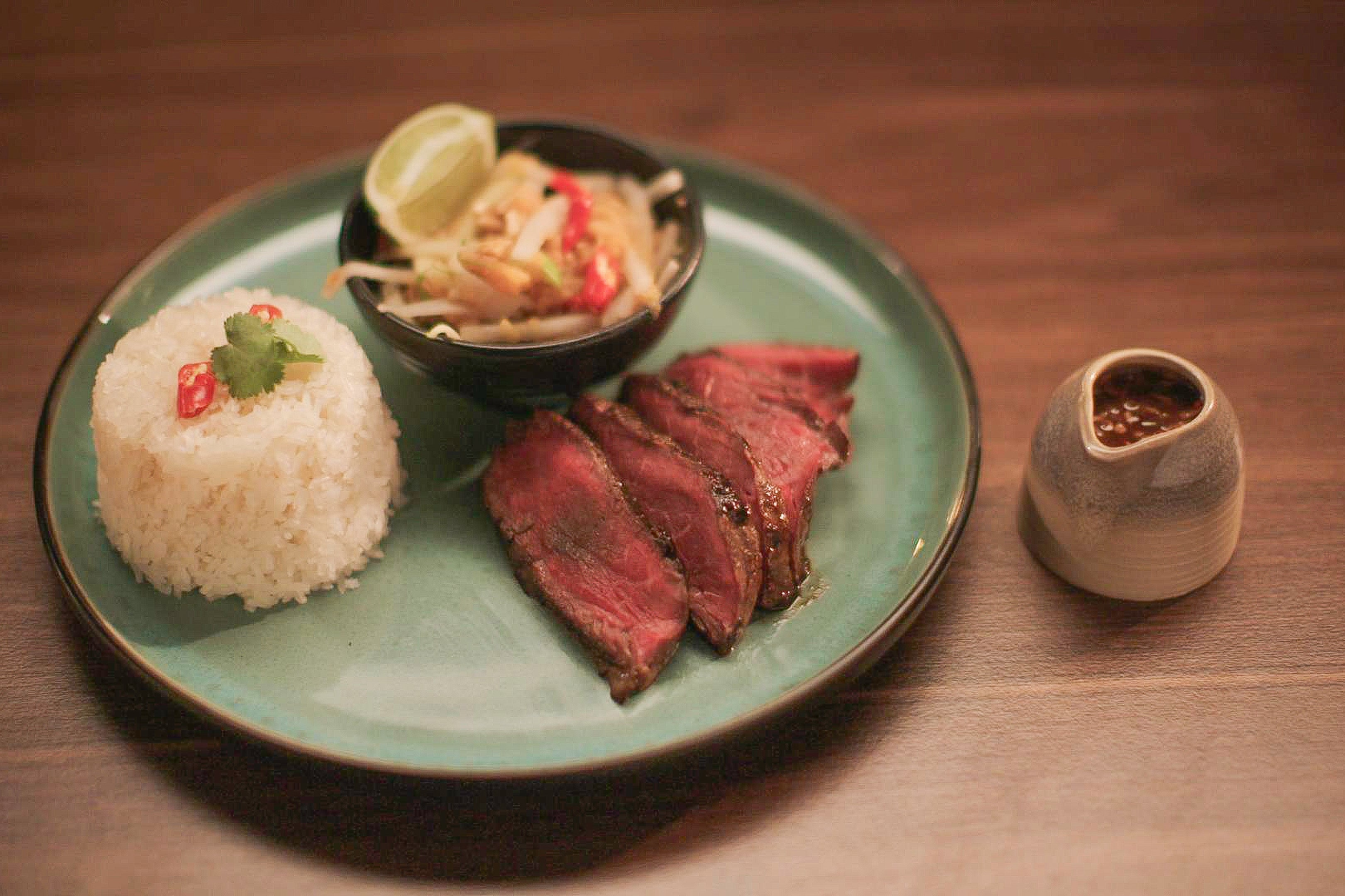 Emily Steel’s Thai marinated fillet steak comes with sticky rice, papaya salad and a seriously fiery nam jim (BBC/MasterChef)