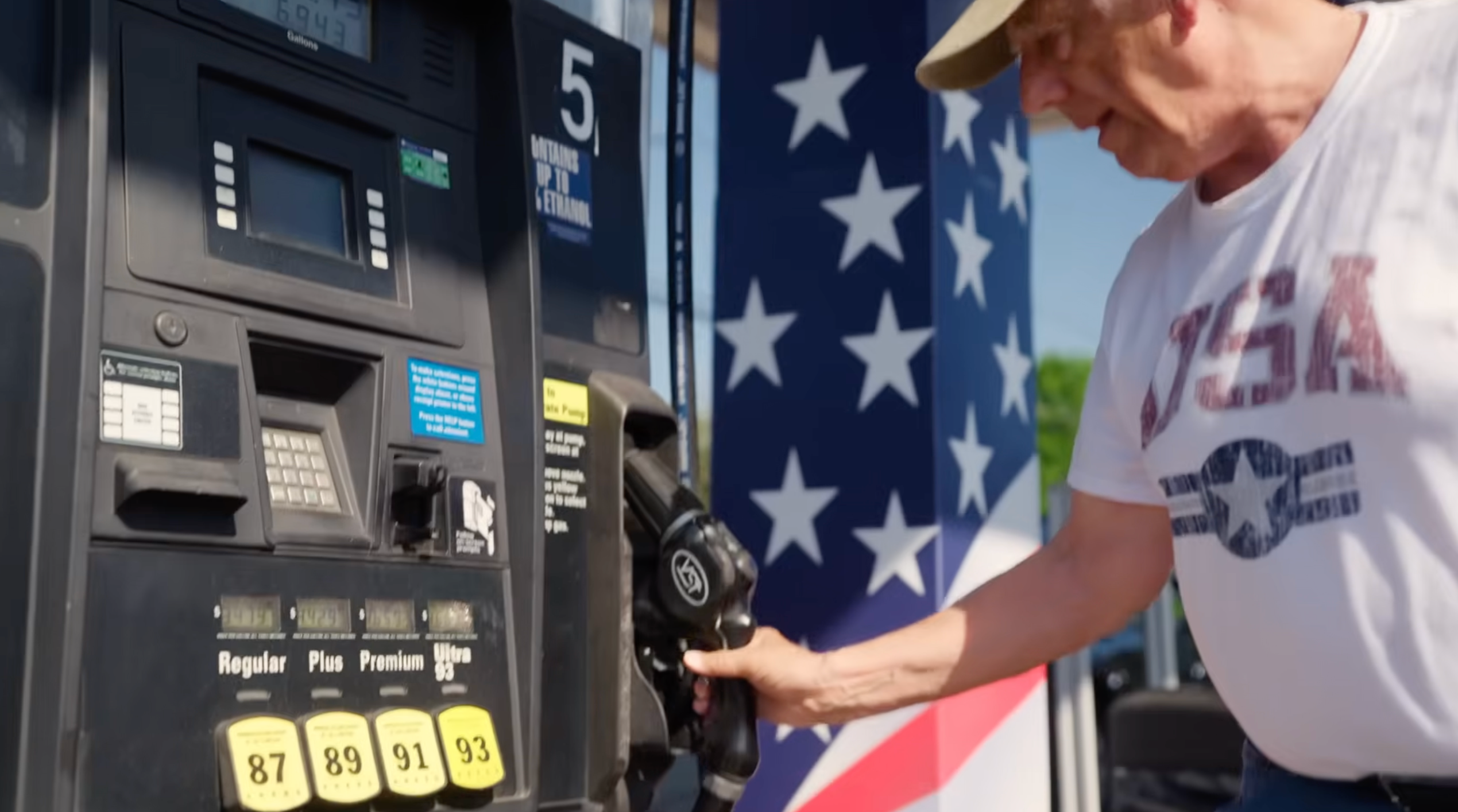 A customer fills up and thanks President Donald Trump for the low cost of gas in a video uploaded to YouTube by the White House