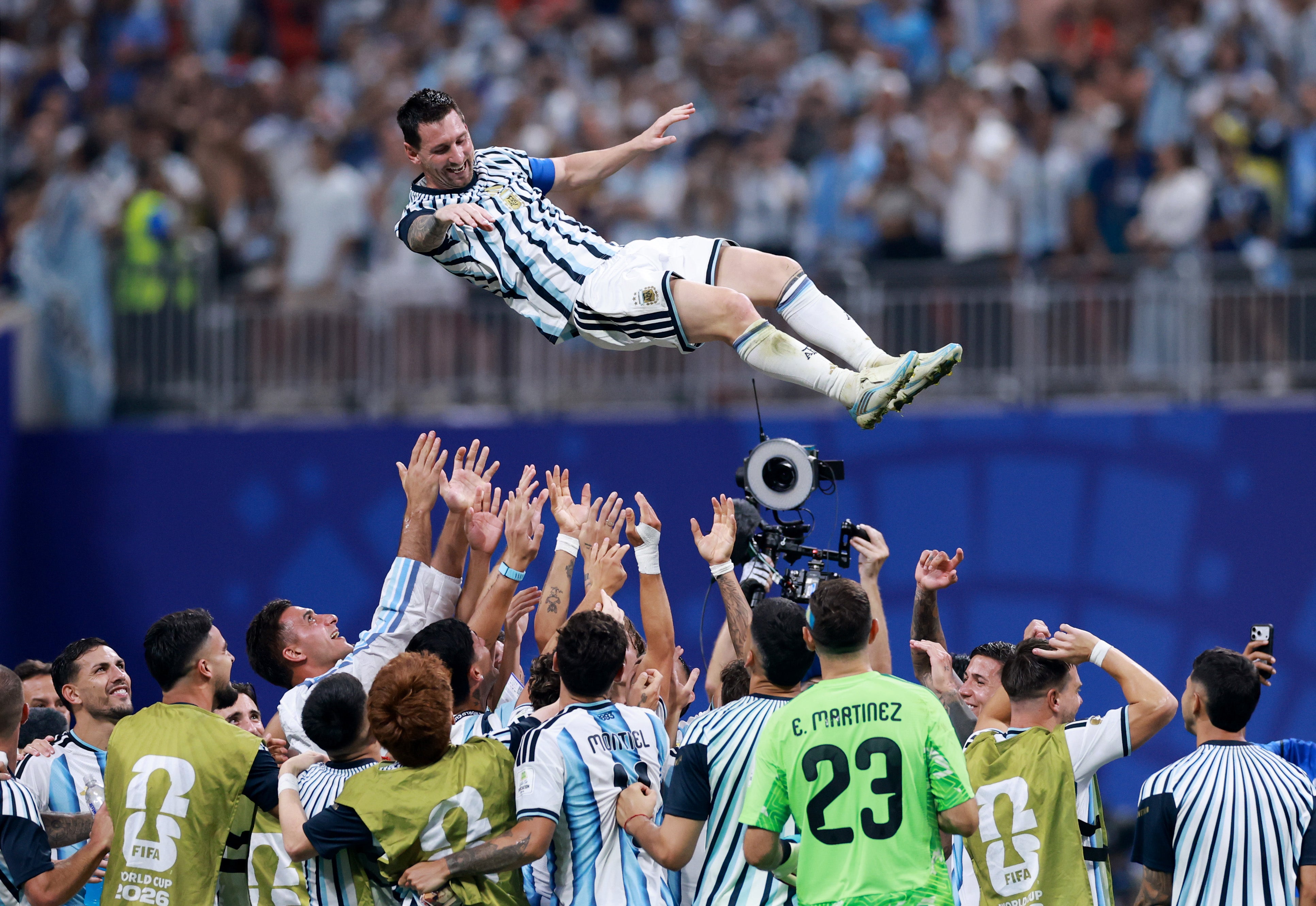 Lionel Messi celebrates with team-mates after Argentina's 3-2 victory over Egypt at World Cup 2026
