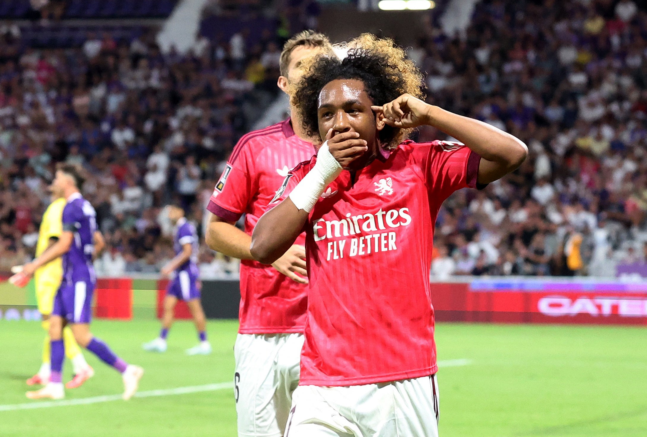 Olympique Lyonnais's Malick Fofana celebrates scoring against Toulouse