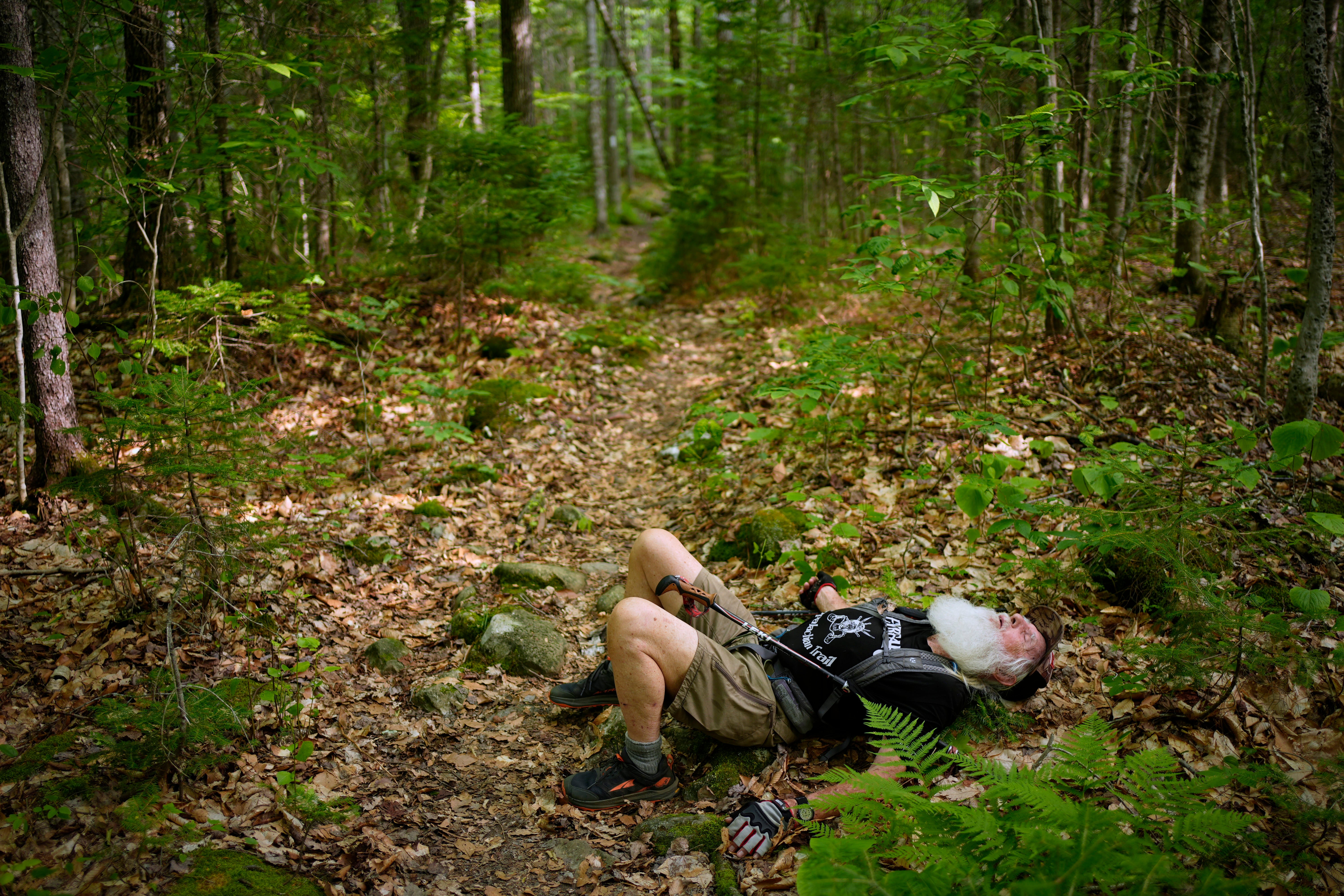 Sanders takes a brief power nap near Monson, Maine, Tuesday, July 28, 2026