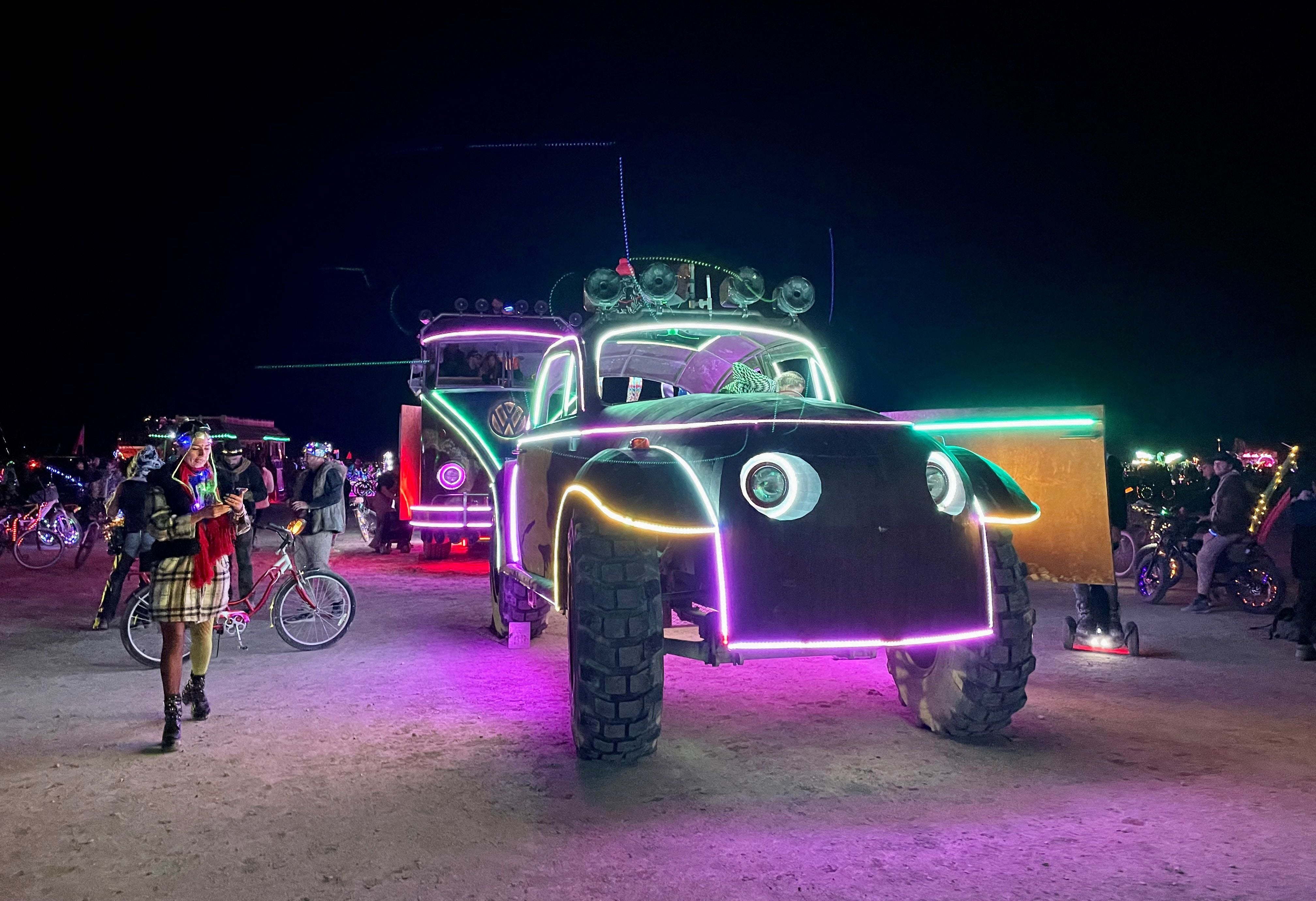 An art car at Burning Man in 2023: Unusually, this one is actually shaped like a car