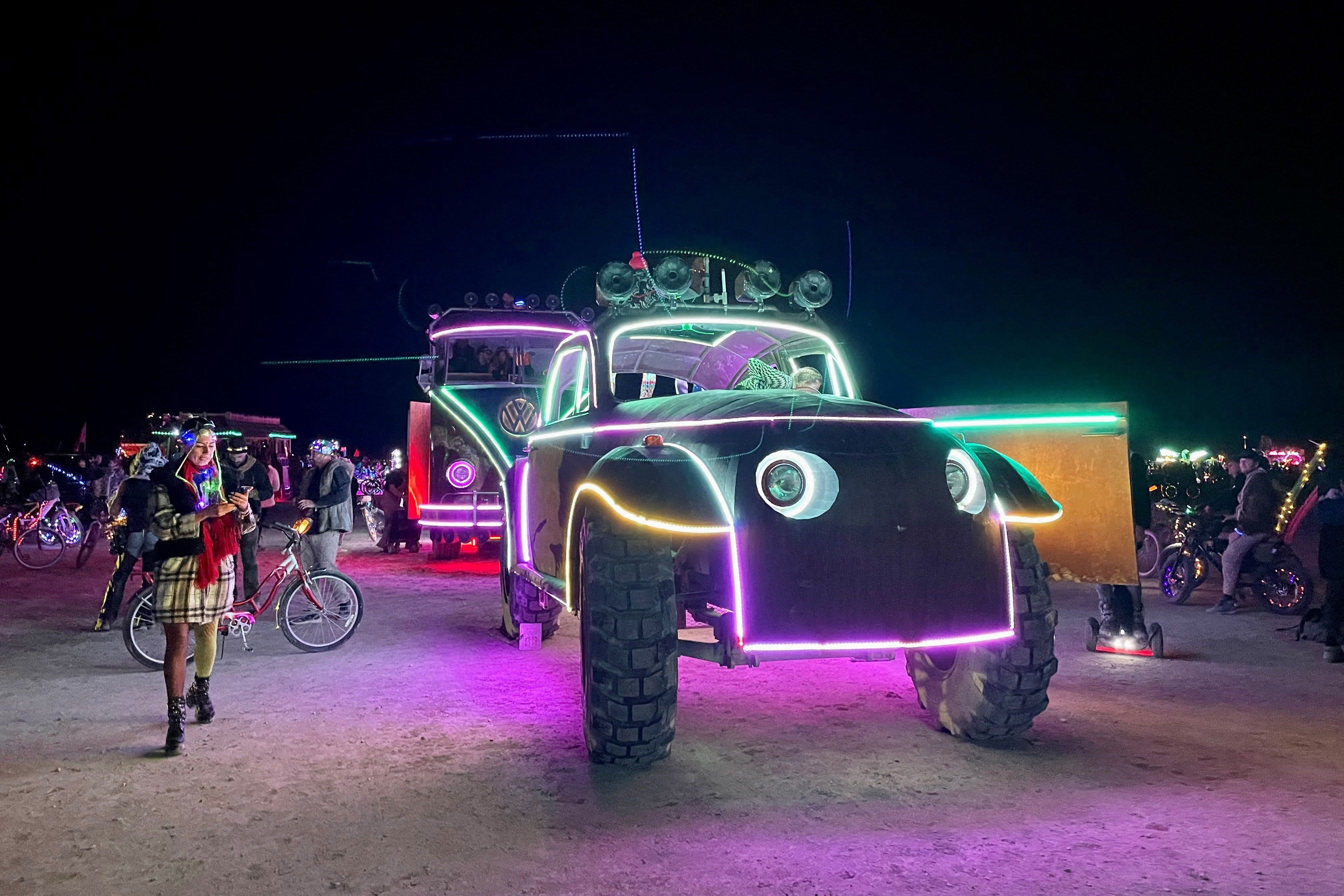 An art car at Burning Man in 2023: Unusually, this one is actually shaped like a car (AFP/Getty)