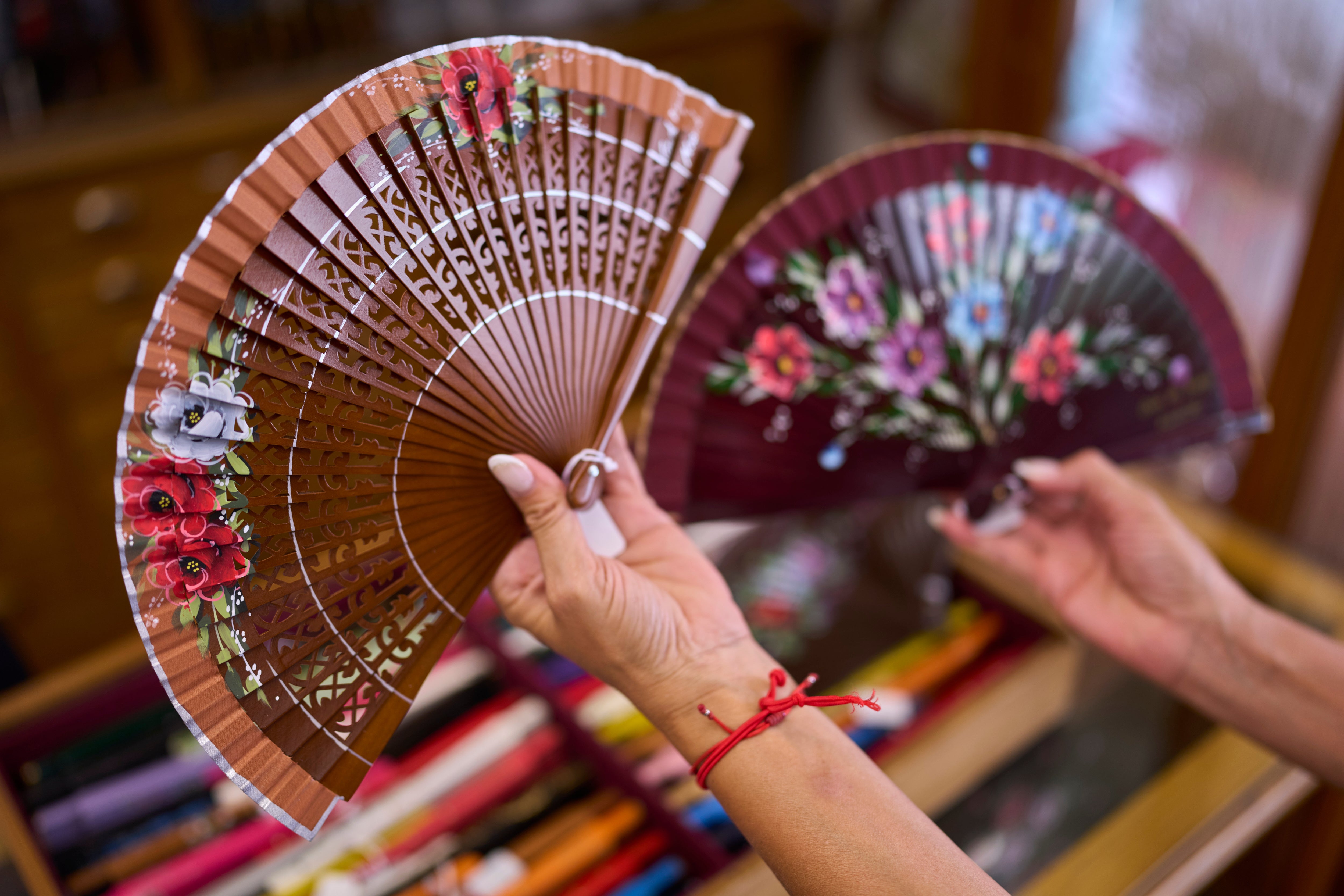Fans are displayed at Casa Diego, a fan shop in Madrid.
