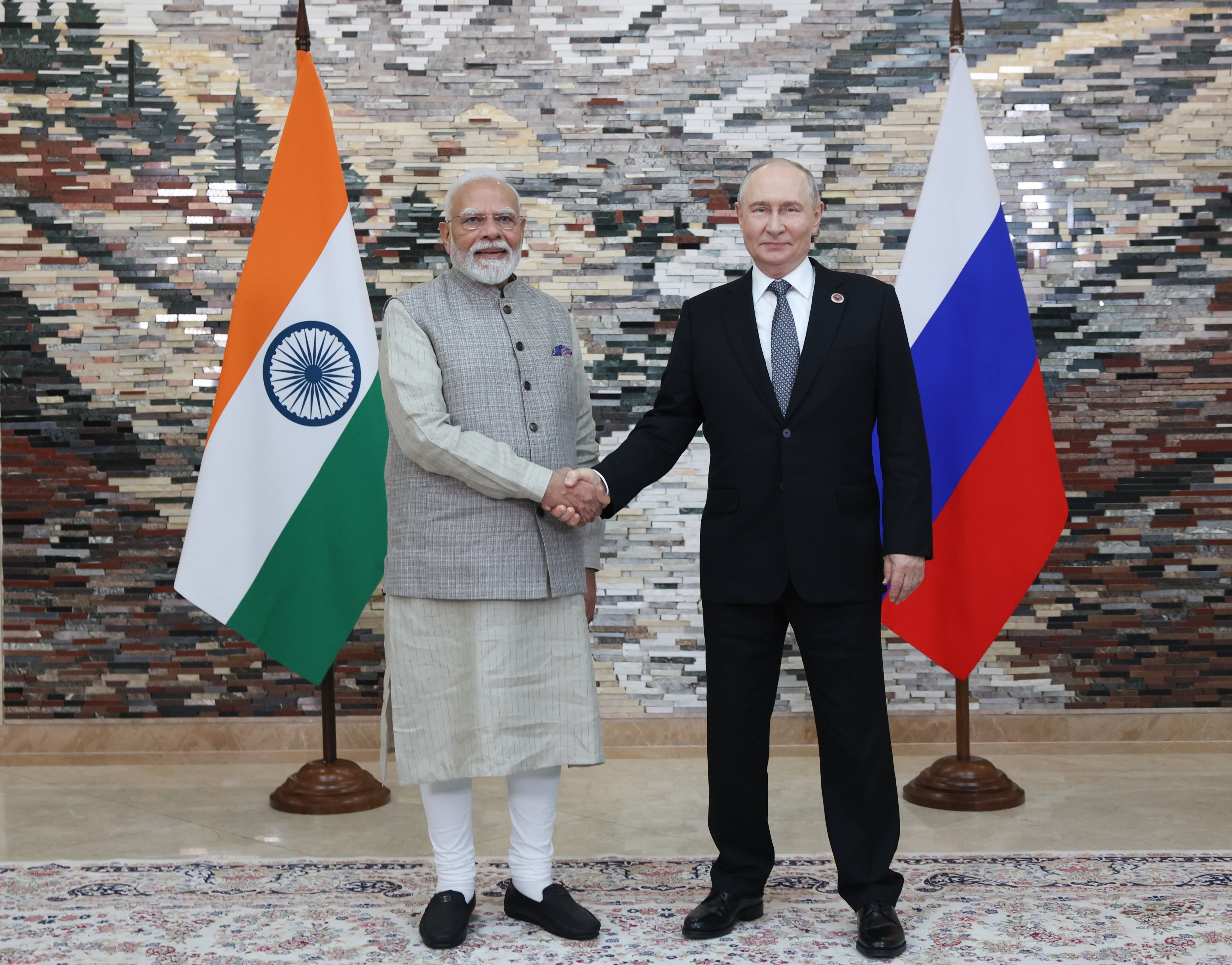 Narendra Modi and Vladimir Putin pose for a photo during their meeting on the sidelines of the SCO summit in Bishkek, Kyrgyzstan, on 31 August 2026