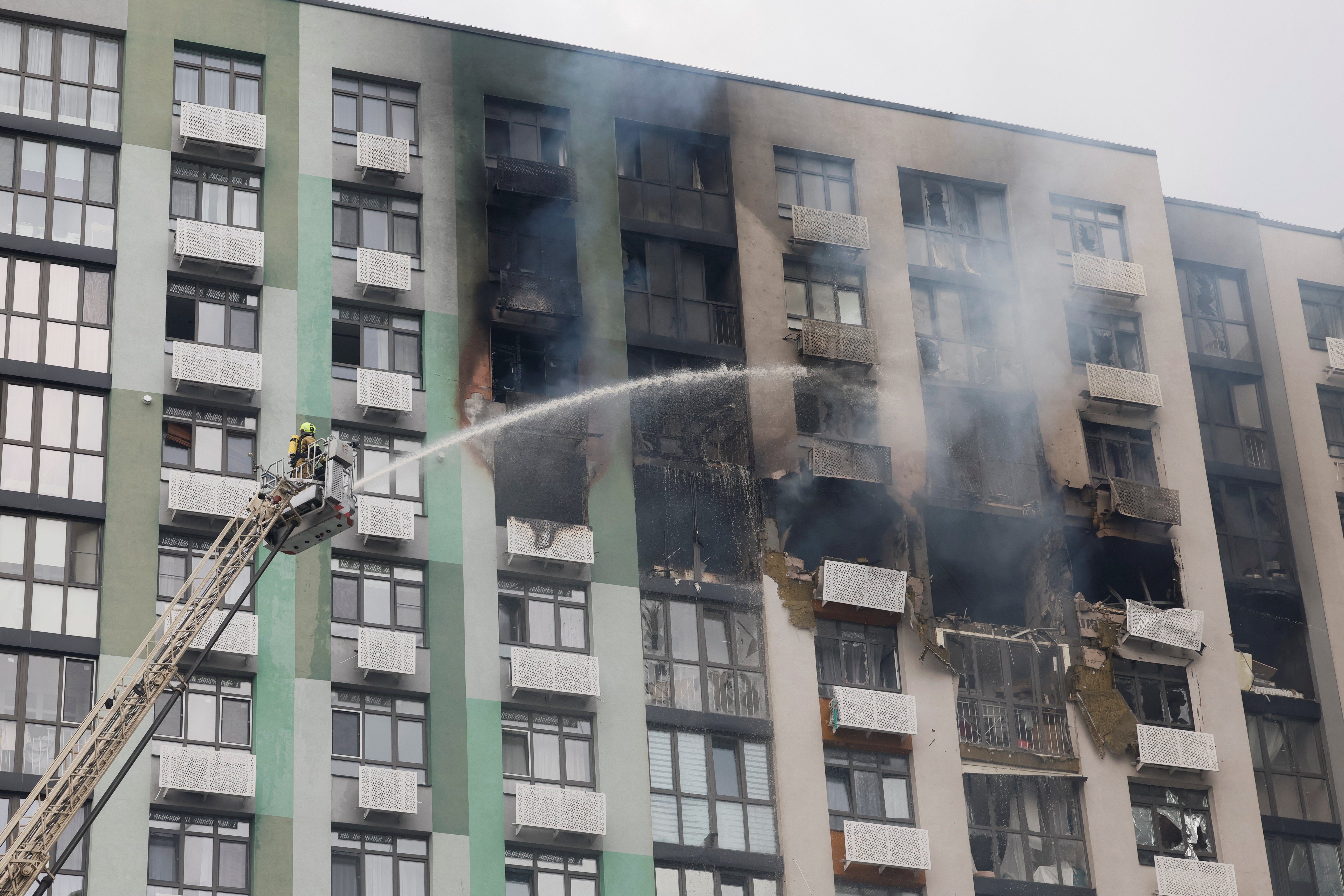 Russia has launched increasing numbers of jet-powered drones at Kyiv. This image shows the impact after an attack on Tuesday 1 September