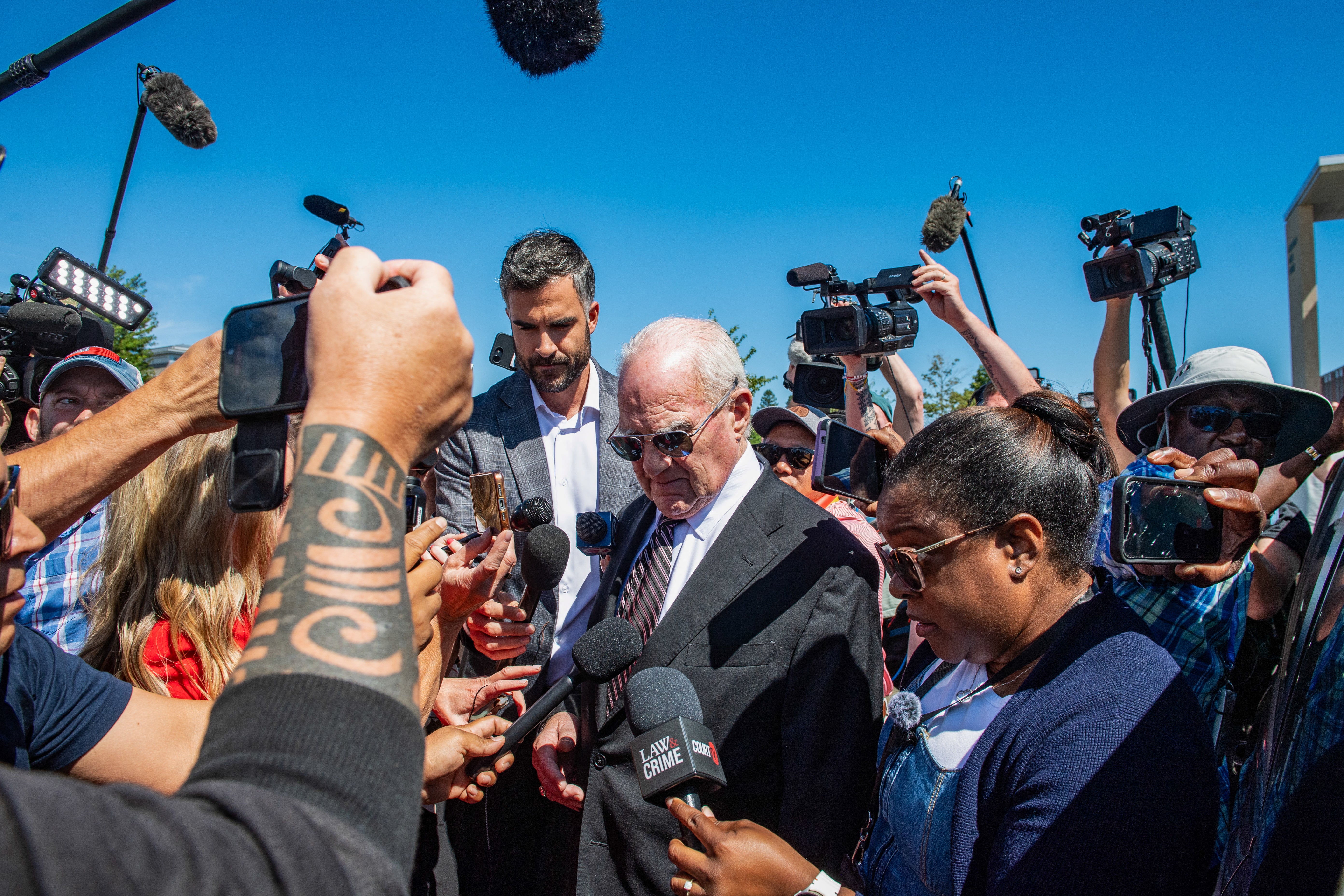 Lindsay Clancy's defense attorney Kevin Reddington speaks to reporters as he leaves the courthouse during a lunch break at the start of the jury deliberations