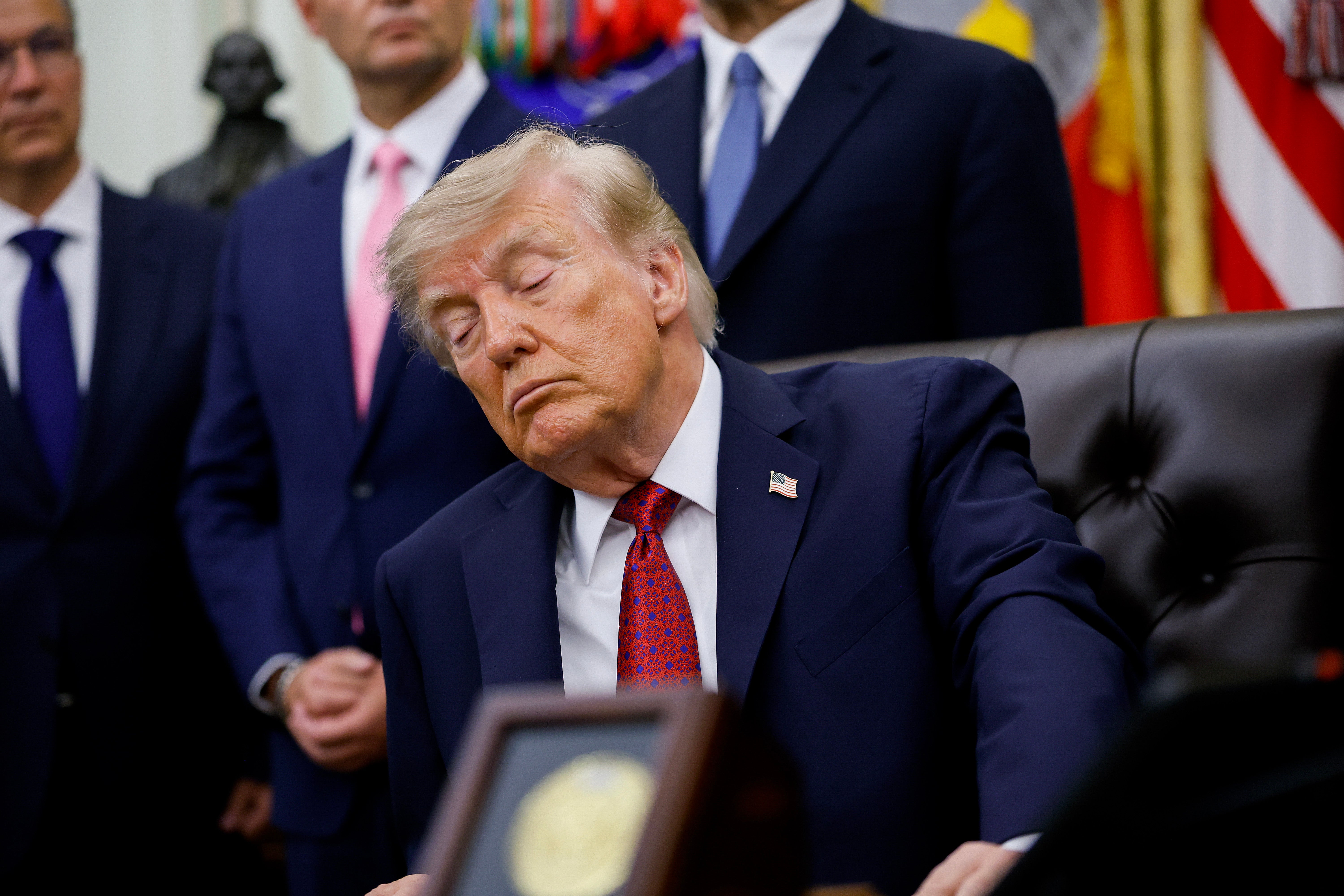 President Donald Trump attends a healthcare affordability event in the Oval Office at the White House on August 31