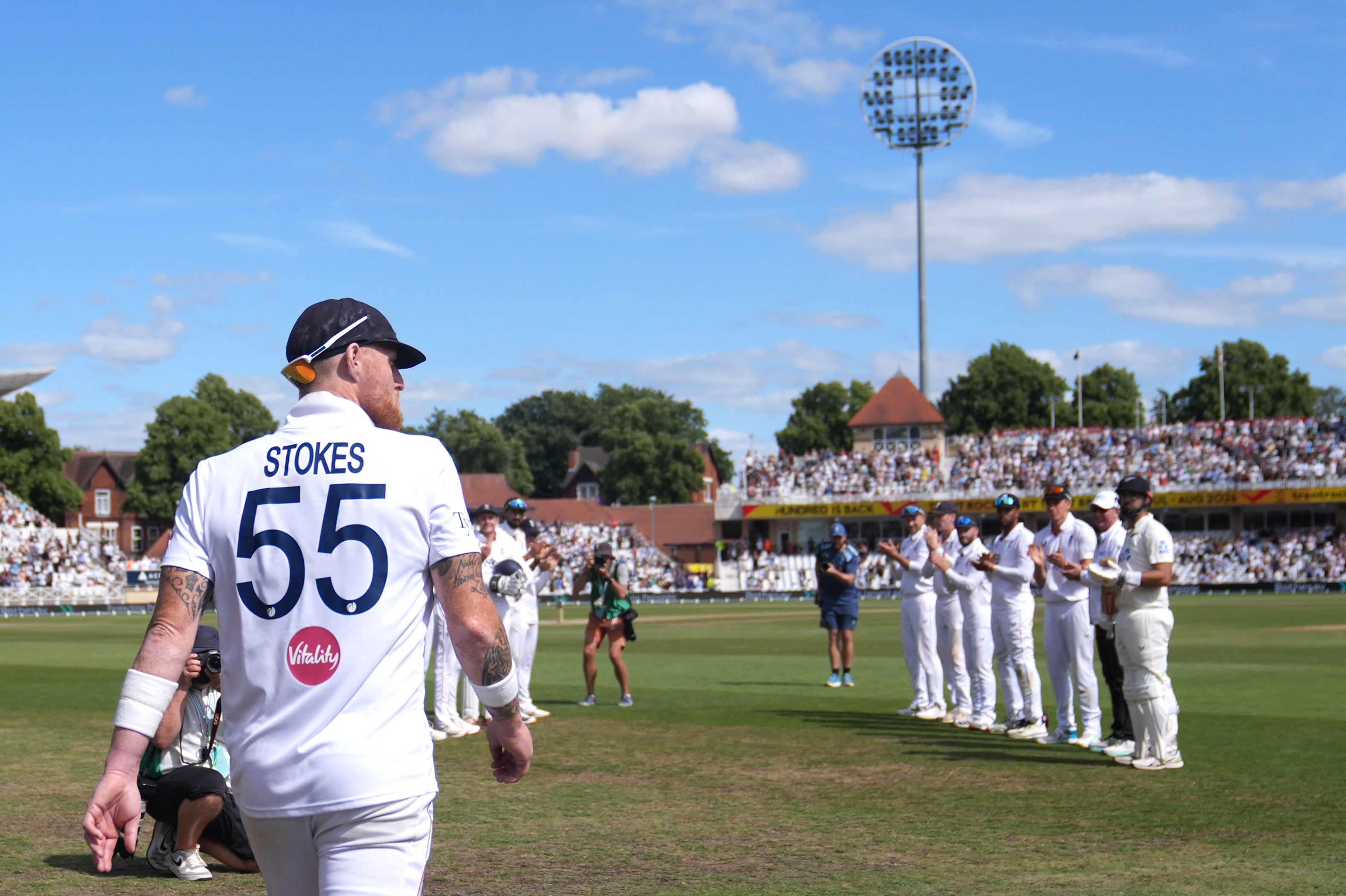 Ben Stokes receiving a guard of honour in his final Test at Trent Bridge (Joe Giddens/PA)