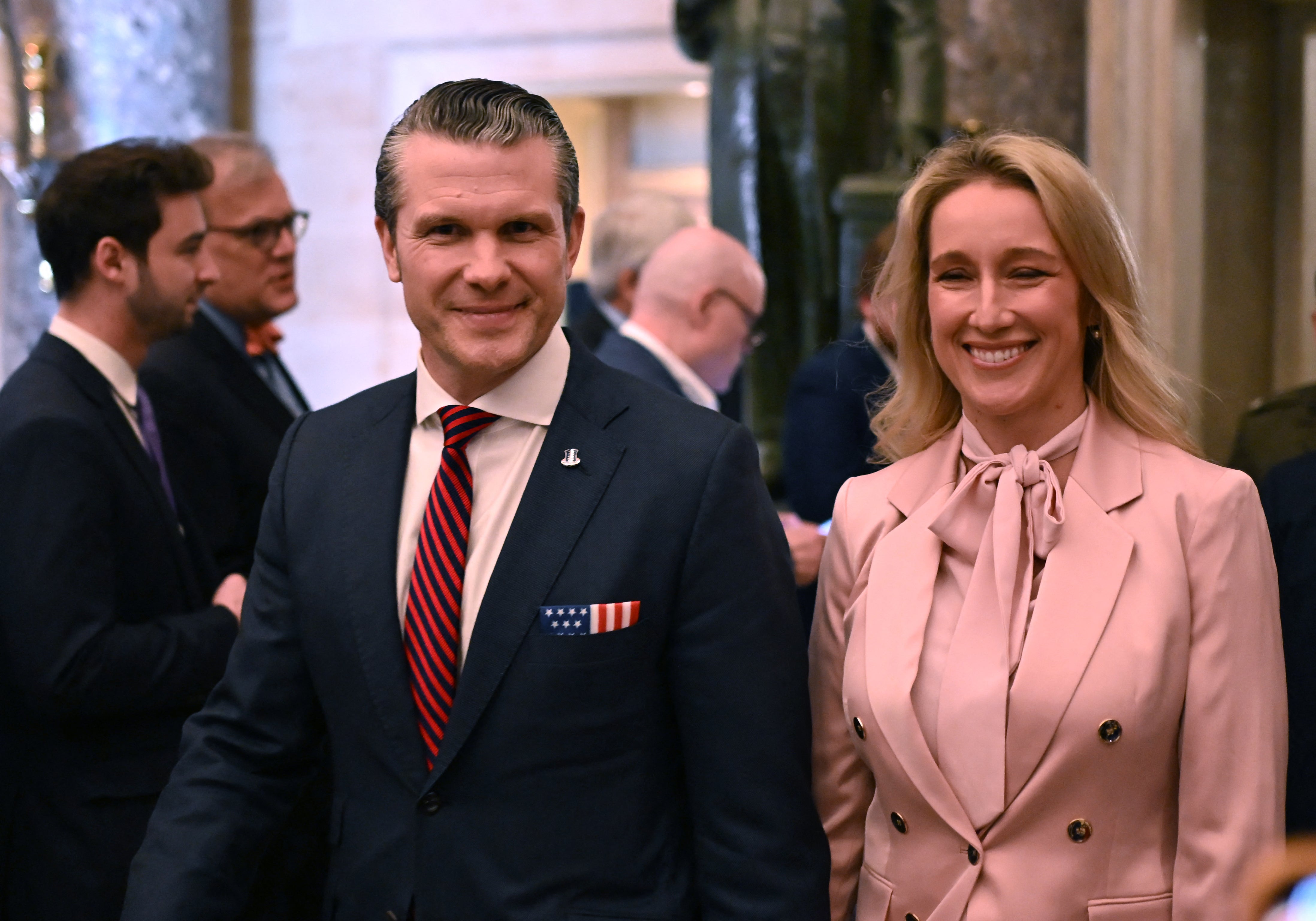 Secretary of Defense Pete Hegseth and his wife Jennifer Rauchet arrive for President Donald Trump's address to a joint session of Congress