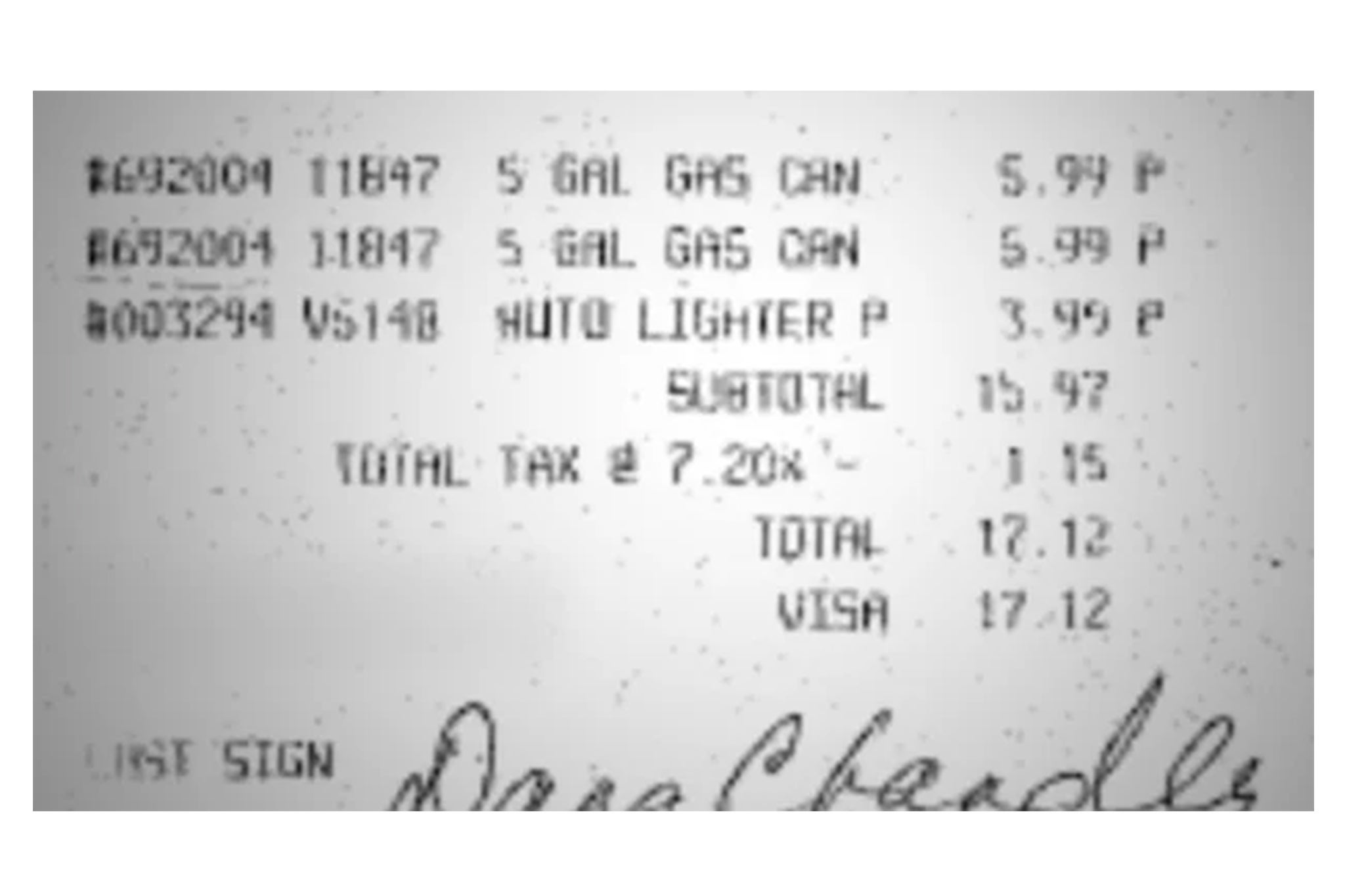A receipt shows Dana Chandler’s purchase of two five-gallon gas cans the day before the killings, which prosecutors say she did to make the round trip between her home in Denver, Colorado, and Topeka without being seen