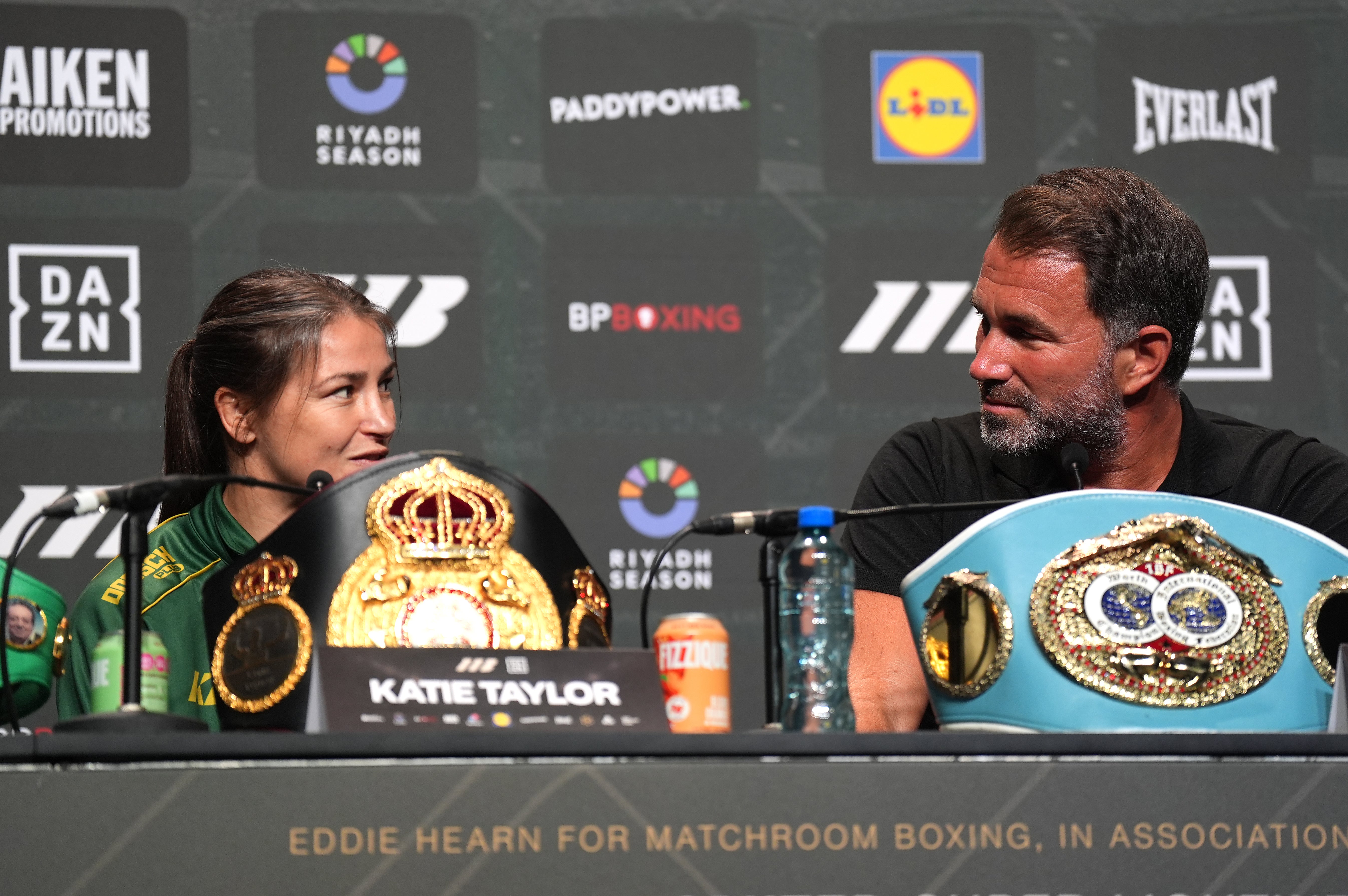 Katie Taylor, left, and promoter Eddie Hearn (Niall Carson/PA)