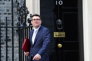 Prime minister Andy Burnham leaving 10 Downing Street