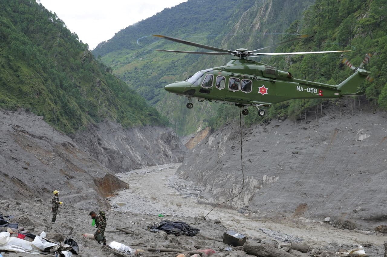 Nepali soldiers during a search and rescue operation near a hydropower project