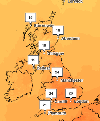 The warm weather is forecast to last until Sunday, which will also see highs of 26C