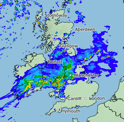 Rain is expected to sweep across the UK on Thursday evening