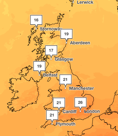 Temperatures are forecast to hit 26C on Thursday in London