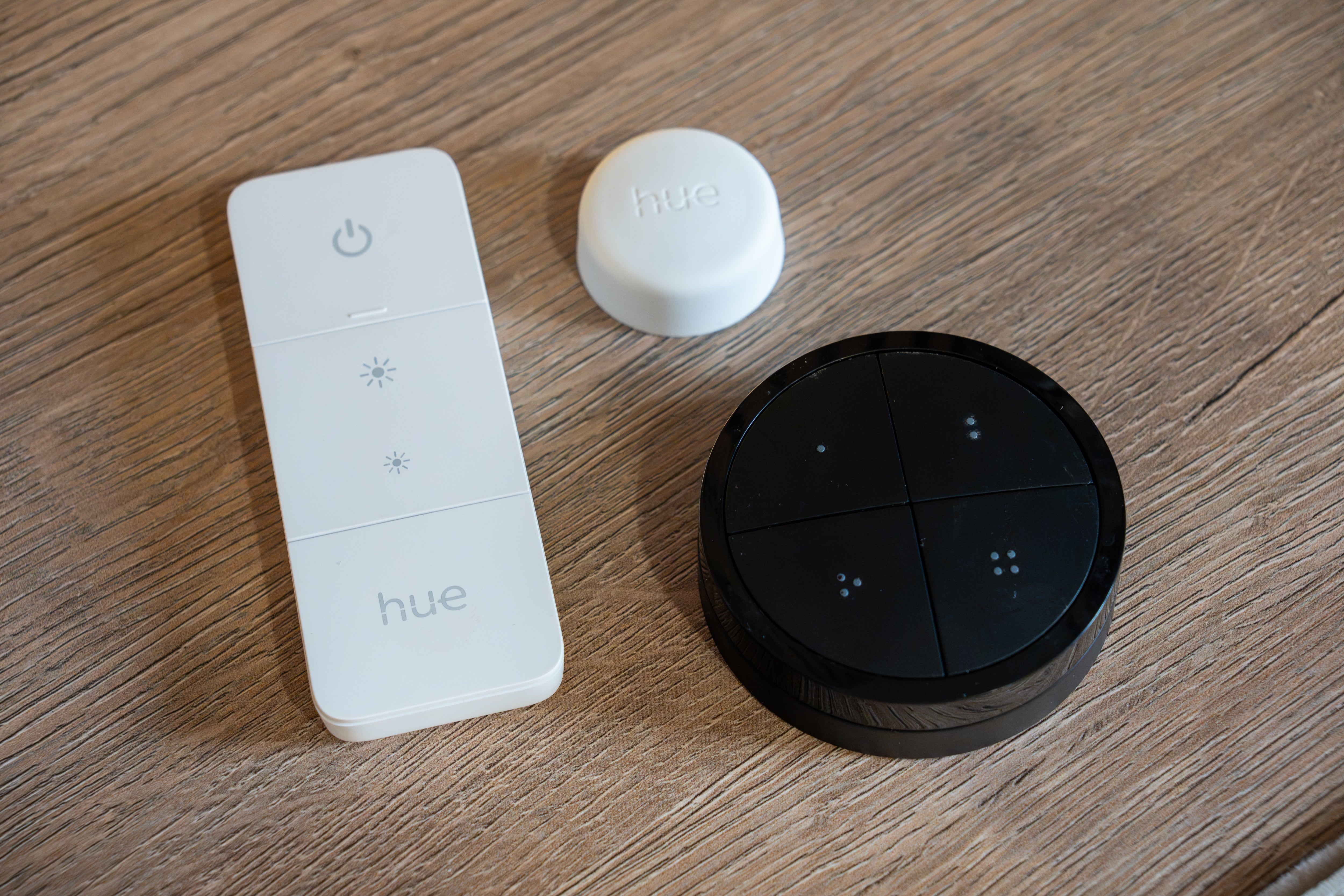 Switches include singular buttons and wall-mountable dimmers and buttons that can enable several pre-programmed scenes with a press (The Independent / Alistair Charlton)