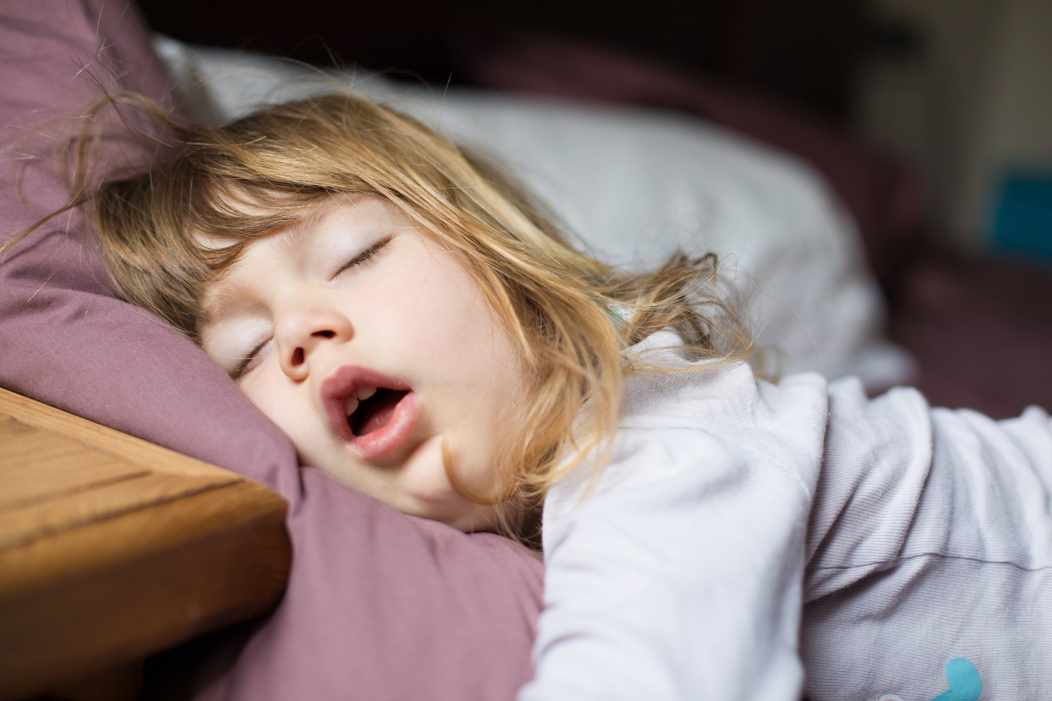 Parents may also notice mouth breathing, restless sleep, pauses followed by gasps or snorts, or the chest and abdomen working hard to draw breath