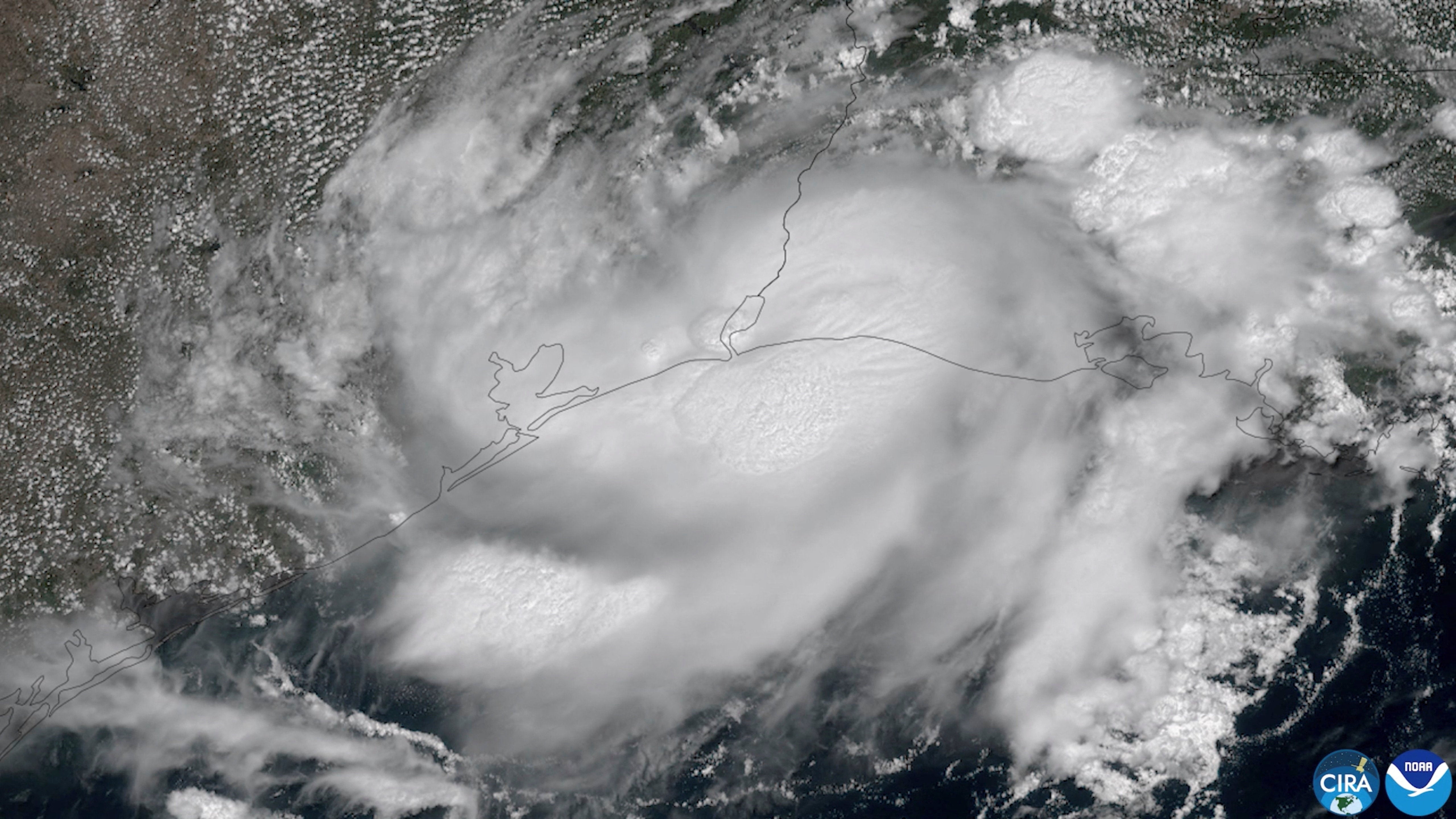 Tropical Storm Edouard nears landfall along the Texas and Louisiana coast in this Tuesday image from a federal satellite. The storm has weakened - but forecasters say impacts will linger into Wednesday