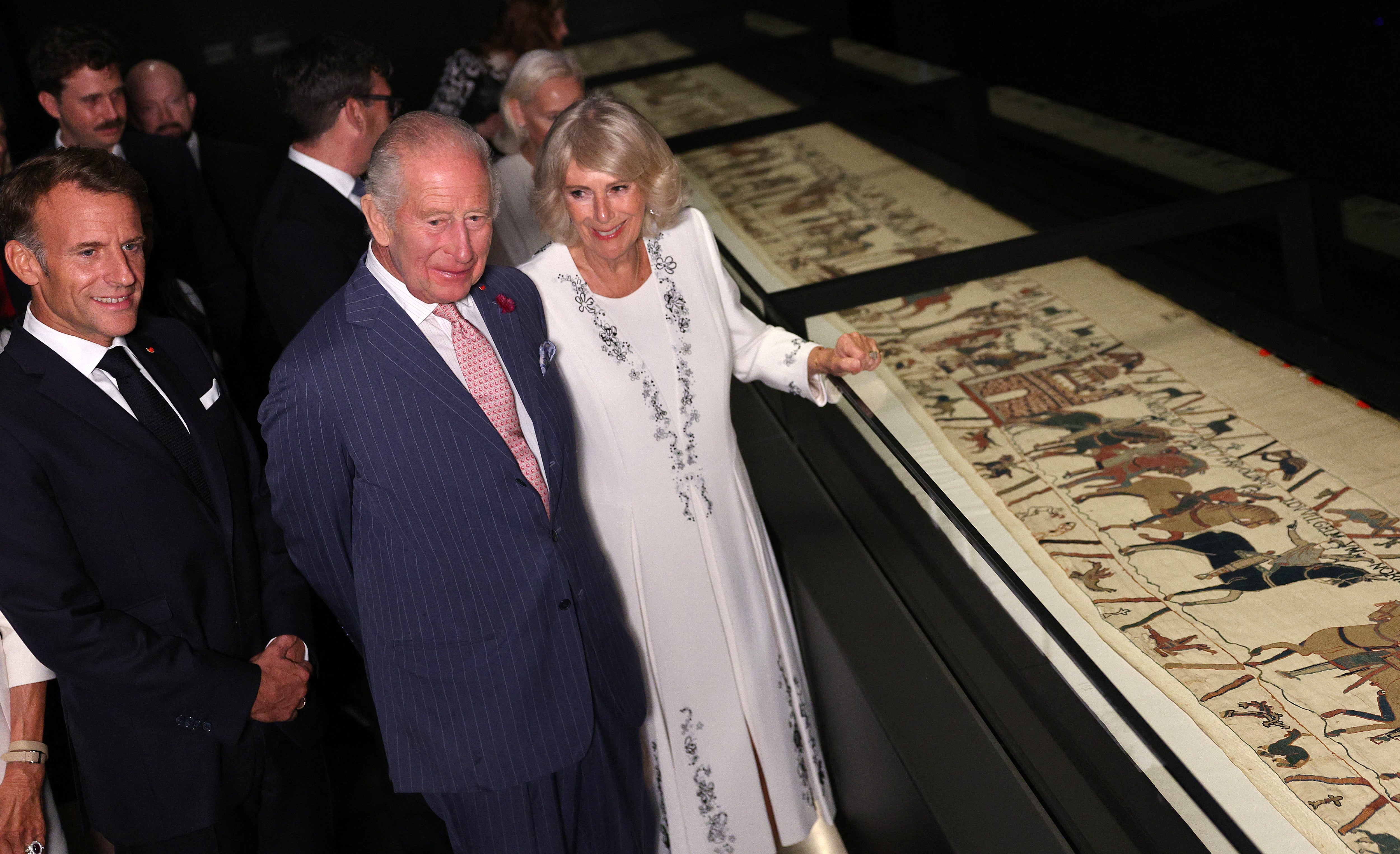 King Charles and Camilla view Bayeux Tapestry with Macron and Burnham