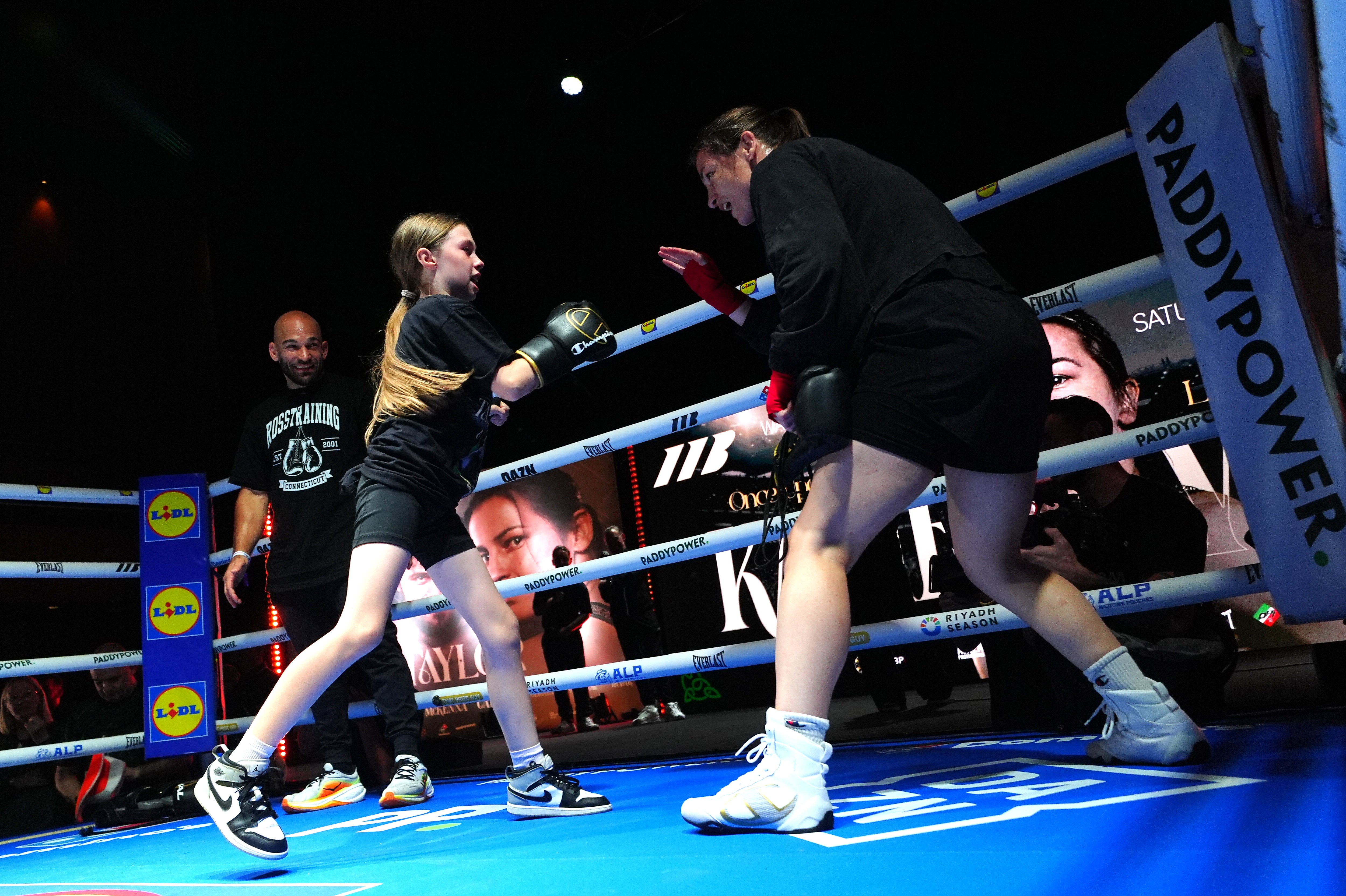 Clodagh Keating, aged 10, got to step in the ring with Katie Taylor (Brian Lawless/PA)