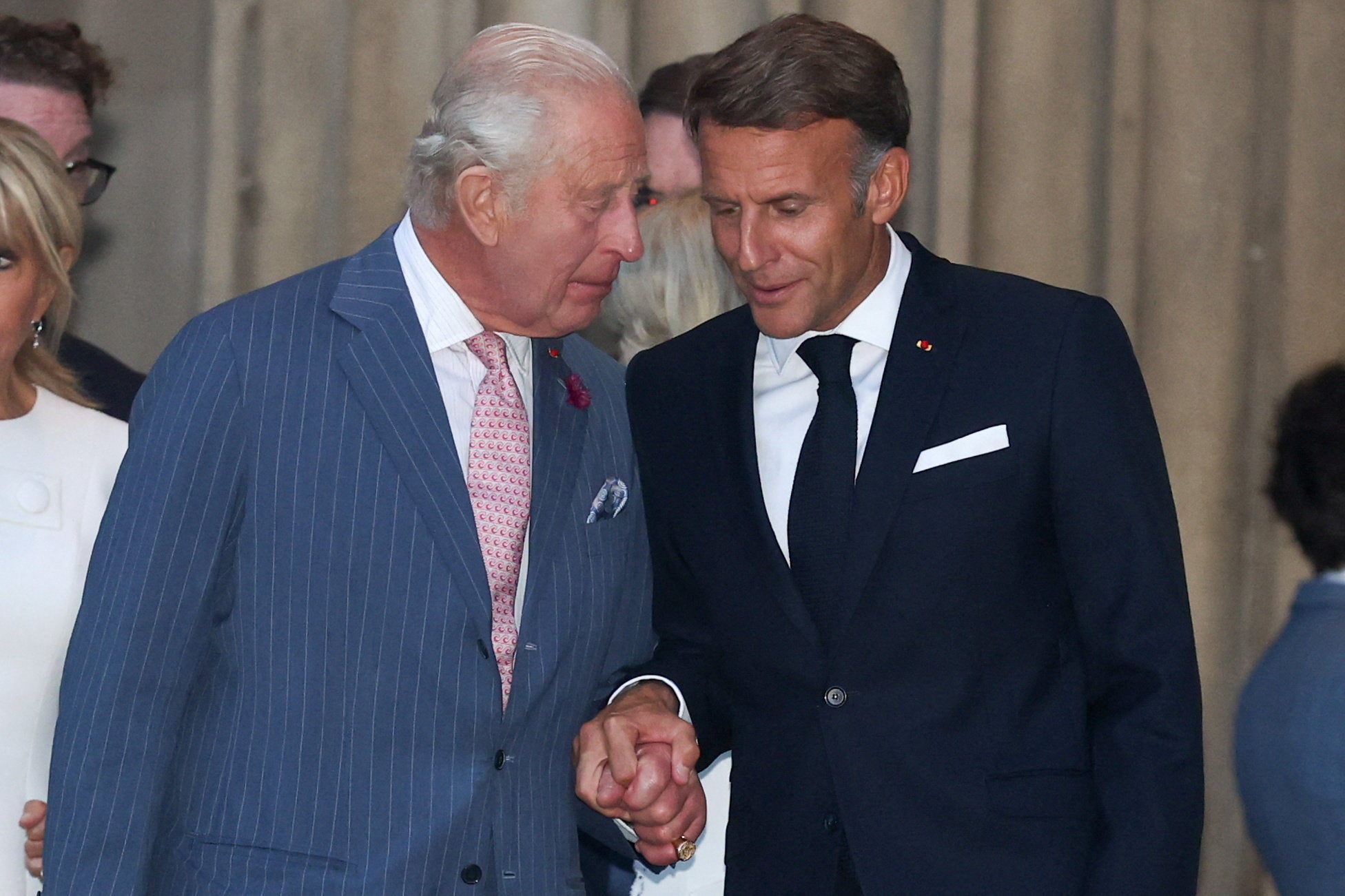 King Charles spoke with French president Emmanuel Macron as they prepared to depart the British Museum (Reuters)