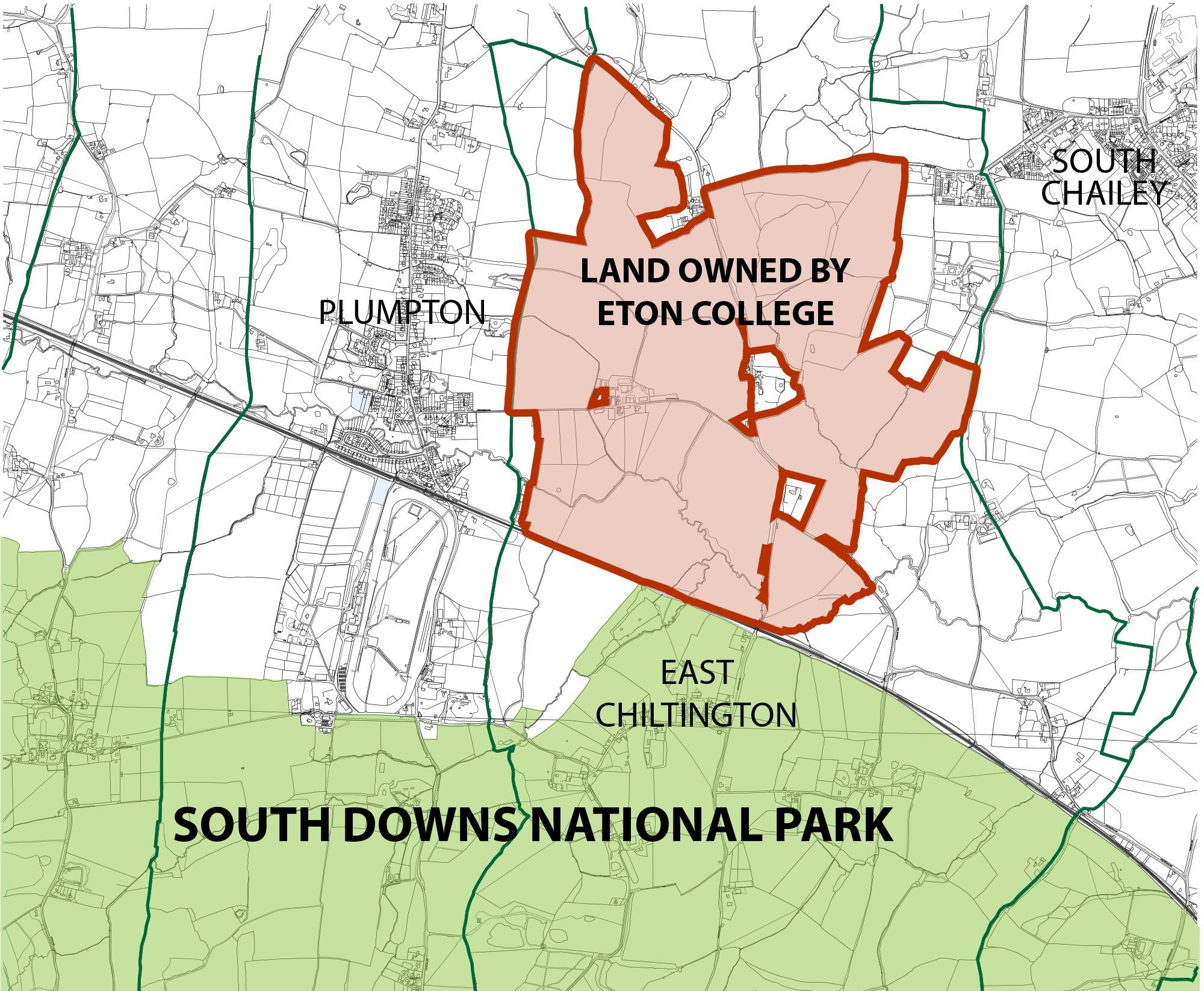 The site is 450 acres of greenbelt land next to the sleepy hamlet of East Chiltington, East Sussex