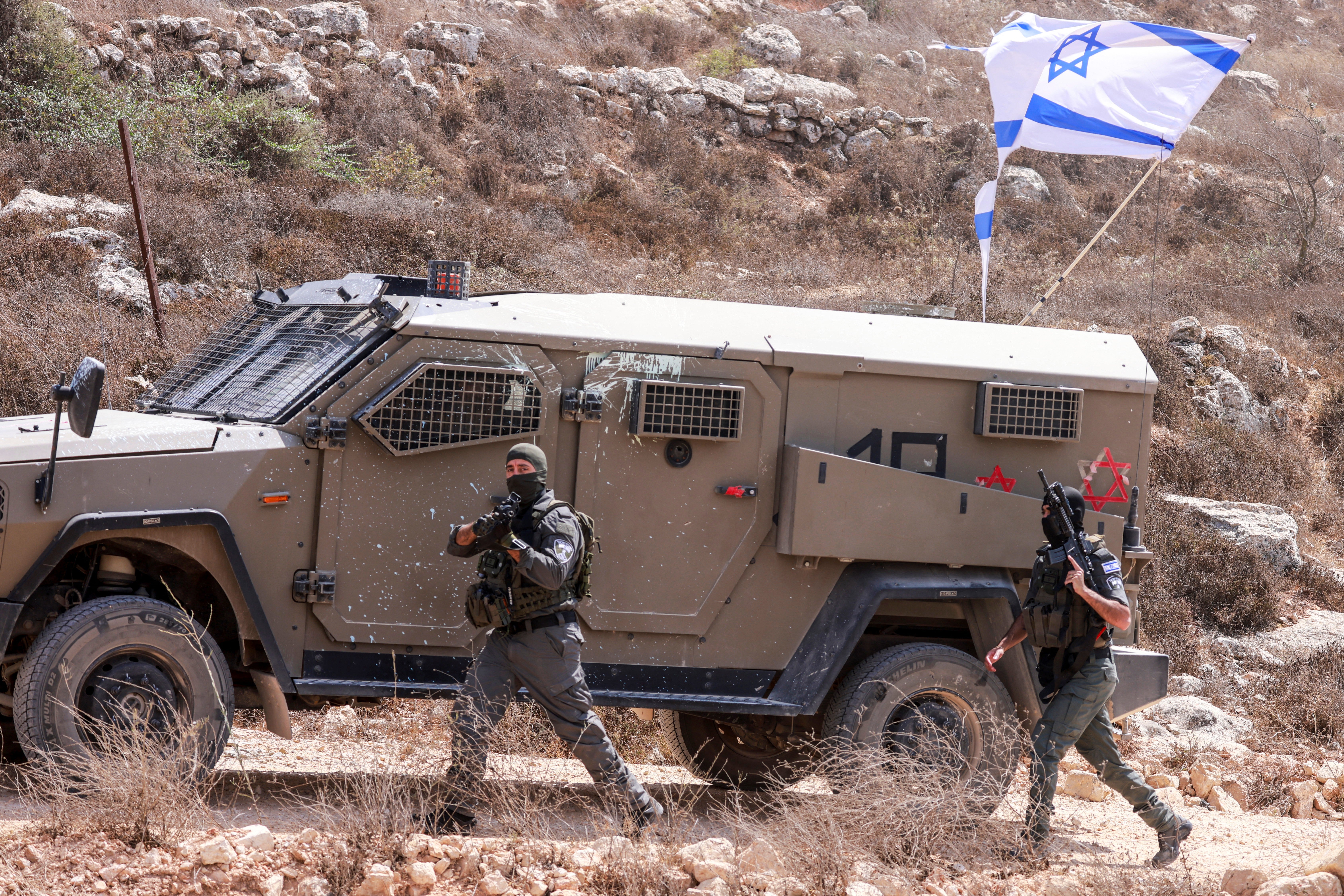 Israeli soldiers arrive in the village of Qusra, south of Nablus in the Israeli-occupied West Bank