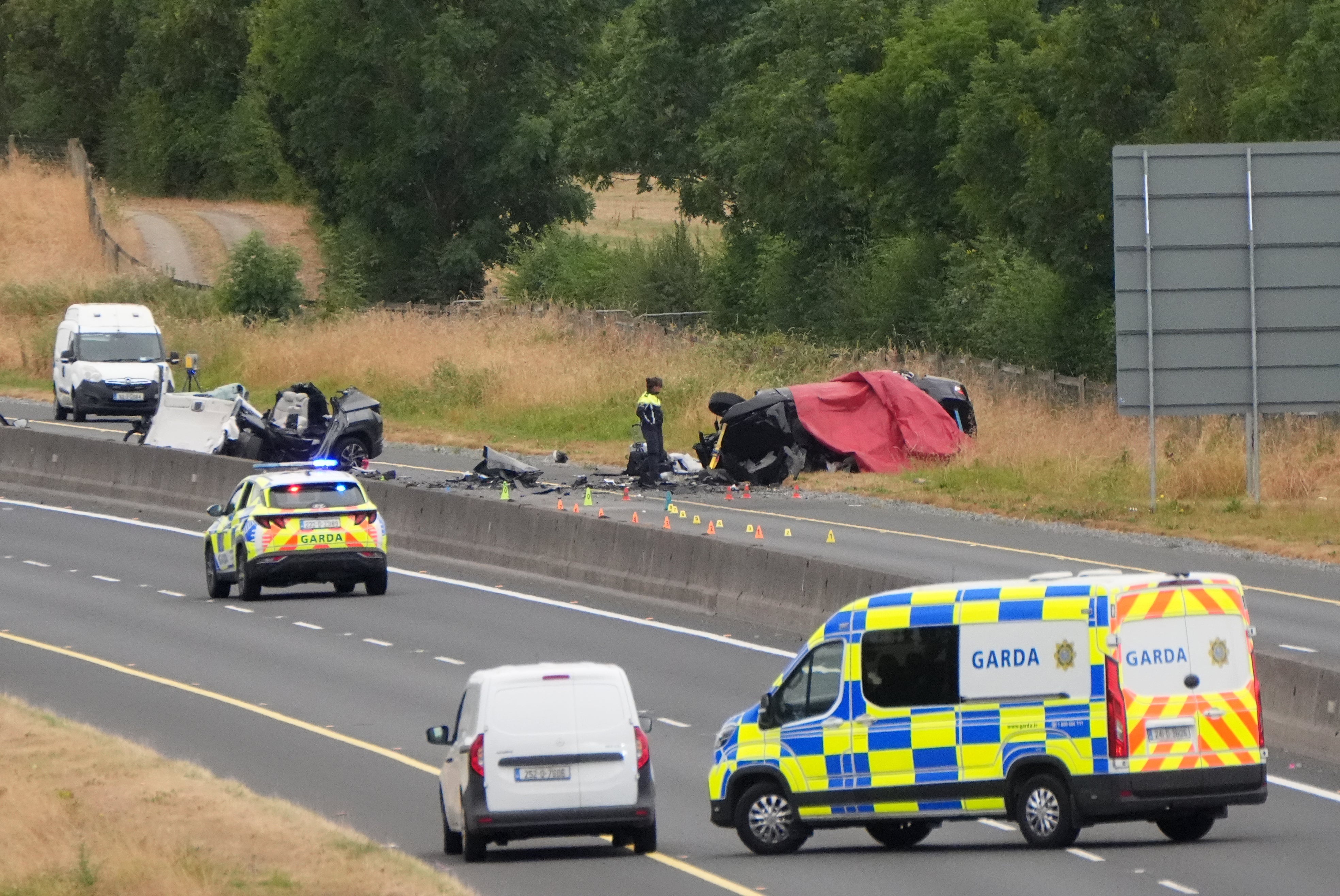 The aftermath of the crash on the M9 in Co Kildare (Niall Carson/PA)
