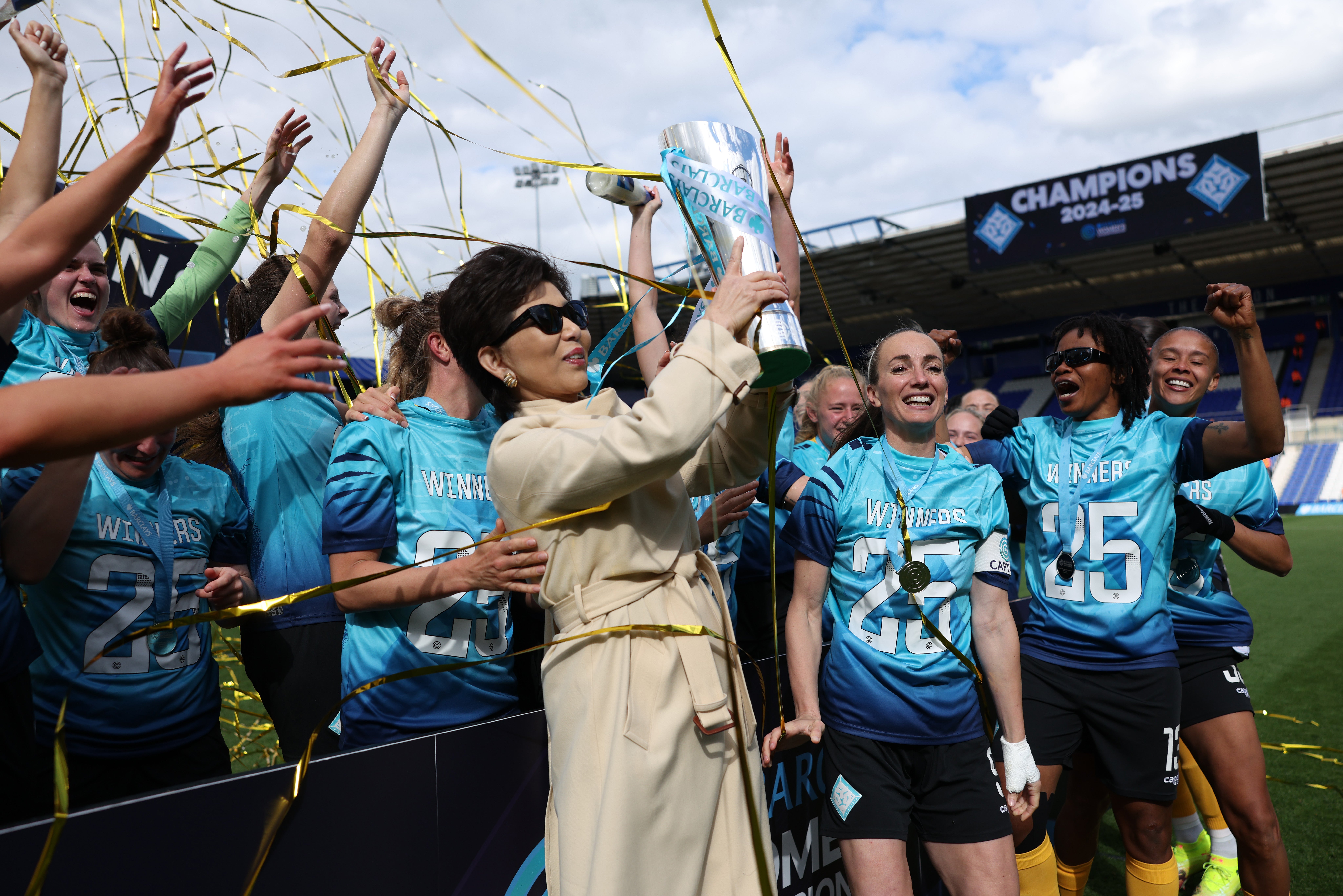 Michele Kang celebrates London City's promotion to the Women's Super League in 2025