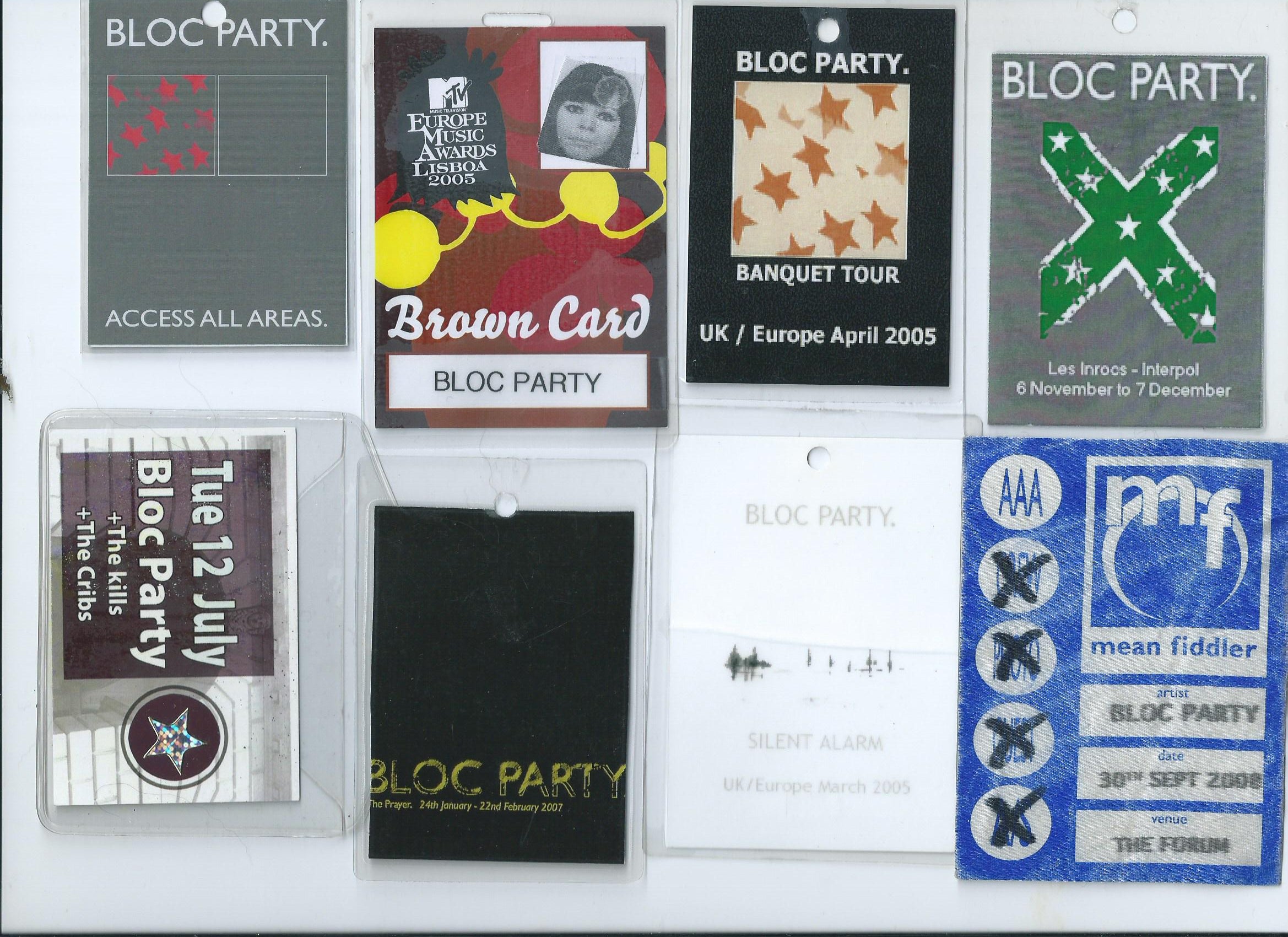 Some of Warren's passes during her time as a publicist for bands like Bloc Party
