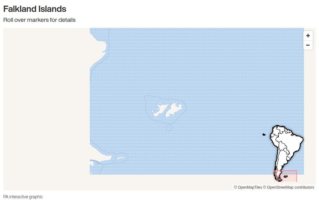A map of the Falkland Islands (PA Wire)