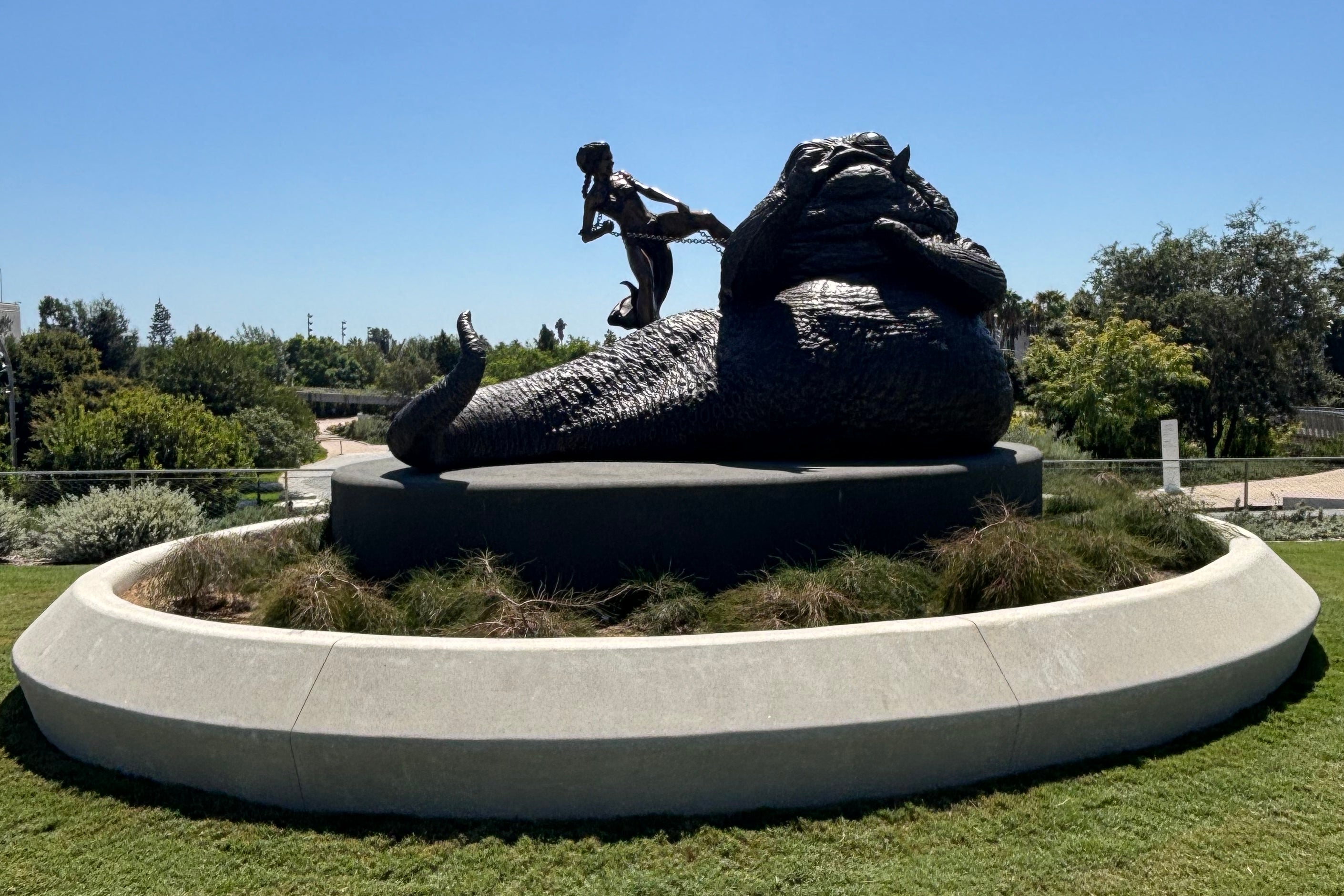 'Princess Leia Frees Herself from Jabba the Hutt', by Mark Newman and Giovanni Nakpil, is given pride of place in the museum's sculpture garden