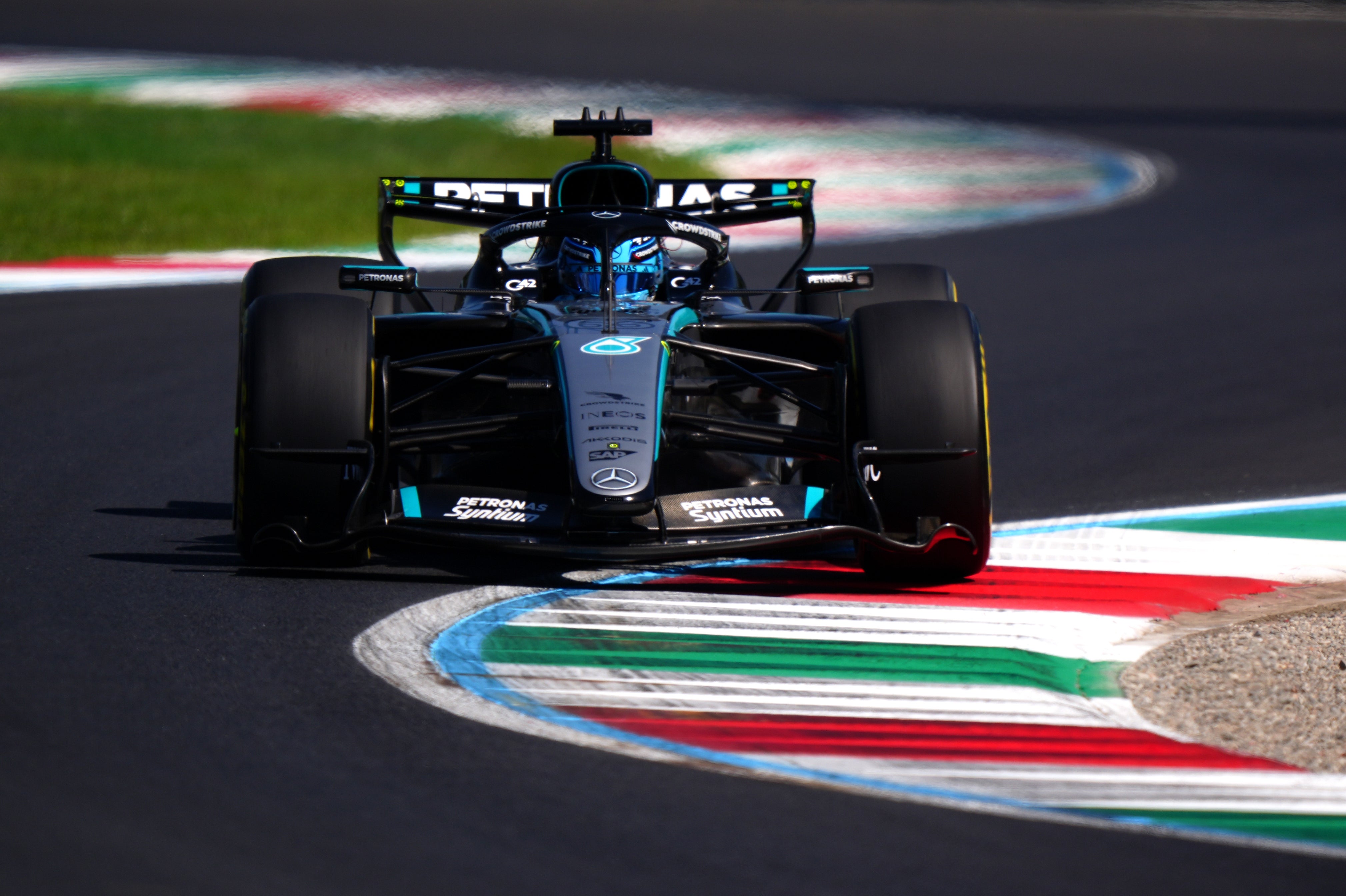 Mercedes’ George Russell saw off Charles Leclerc and Kimi Antonelli in practice (Bradley Collyer/PA) (PA Wire)