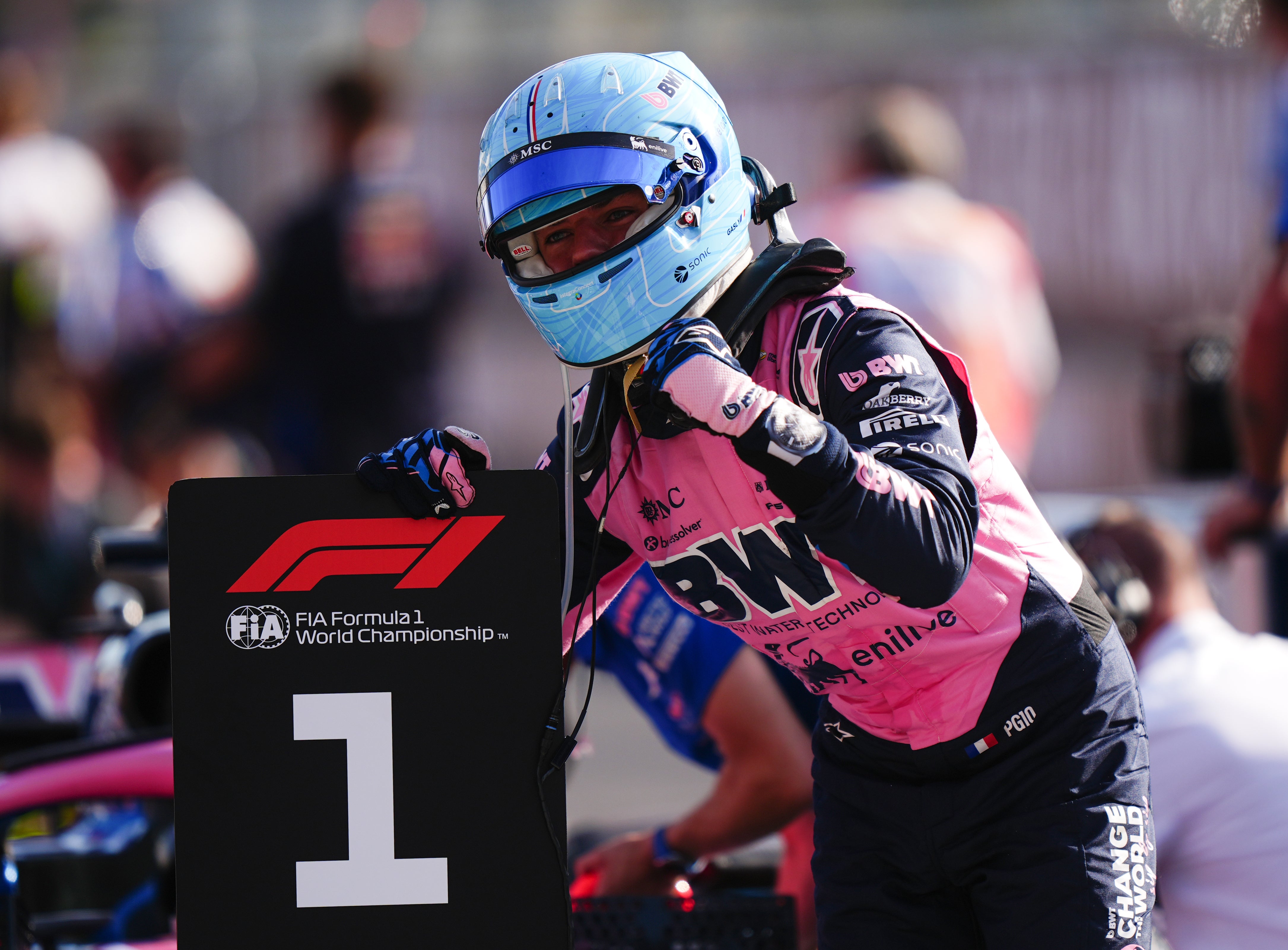 Gasly celebrates the first pole position of his career (Bradley Collyer/PA)