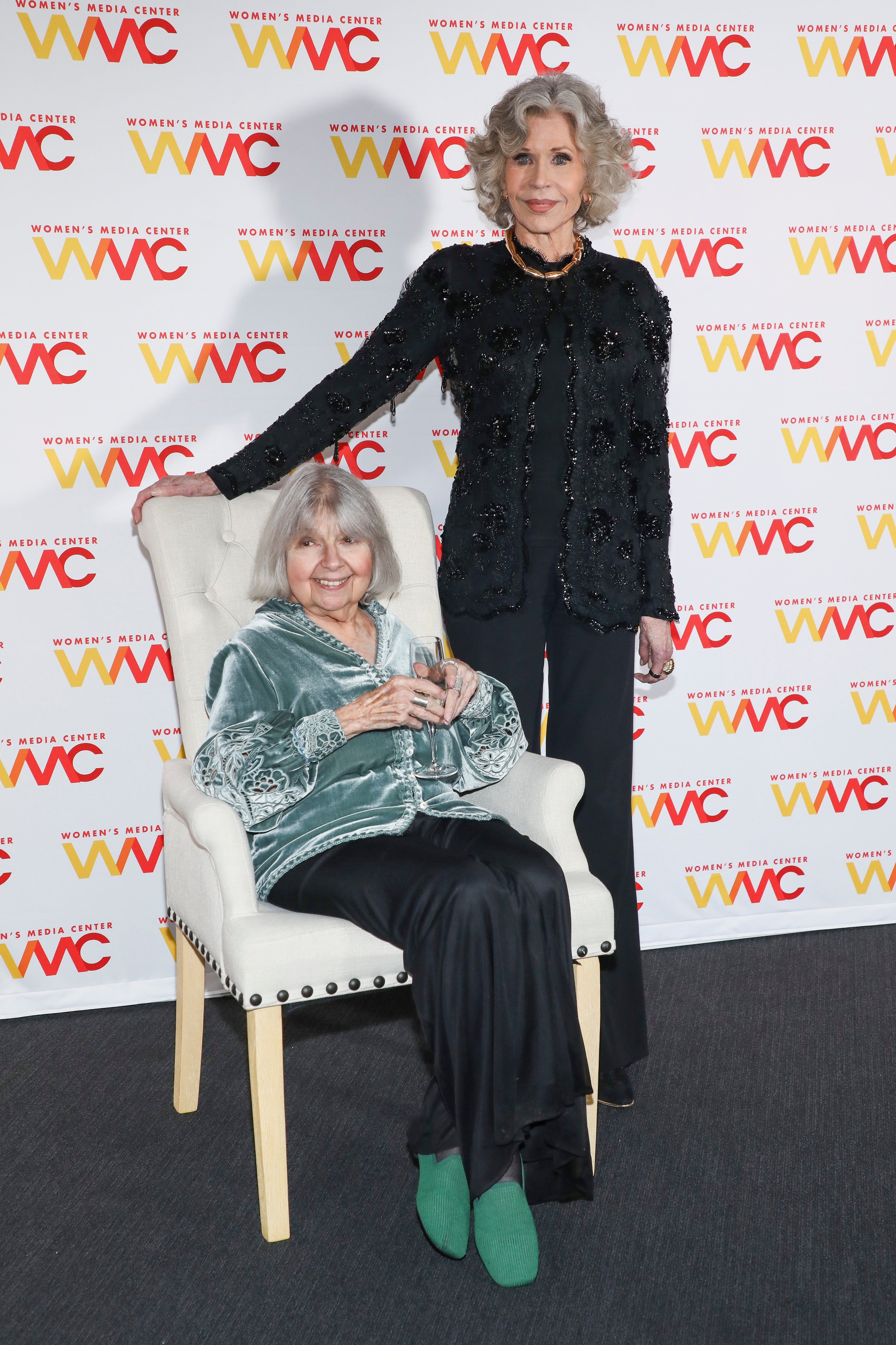 Robin Morgan, left, and Jane Fonda attend the Women's Media Awards in 2026