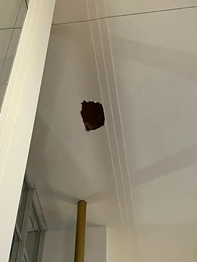 Part of the center’s roof collapsed in the Grand Foyer following heavy rainfall in early September. There were no injuries, but the damage left a large hole in the ceiling and debris on the red carpet of the foyer