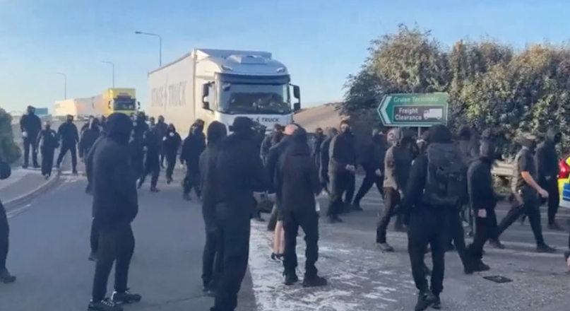 Masked protesters block access to Port of Dover