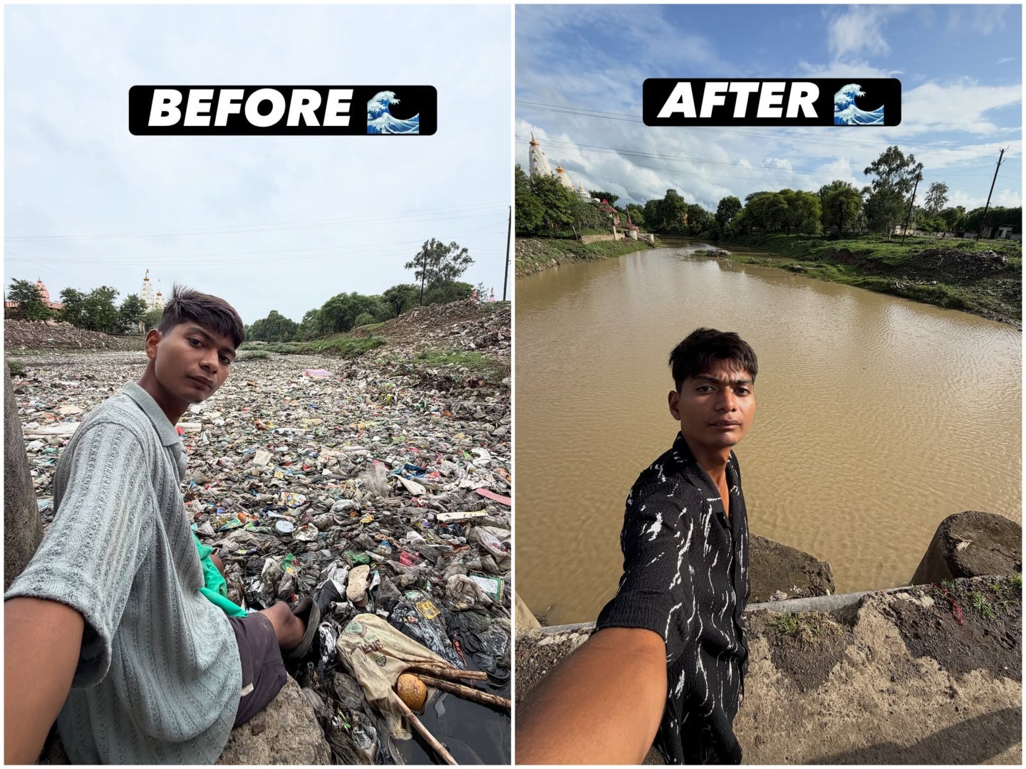 A 21-year-old student in central India has spent months wading into a filthy river to pull out plastic, bottles, algae, and other rubbish, with little more than basic tools and his own hands