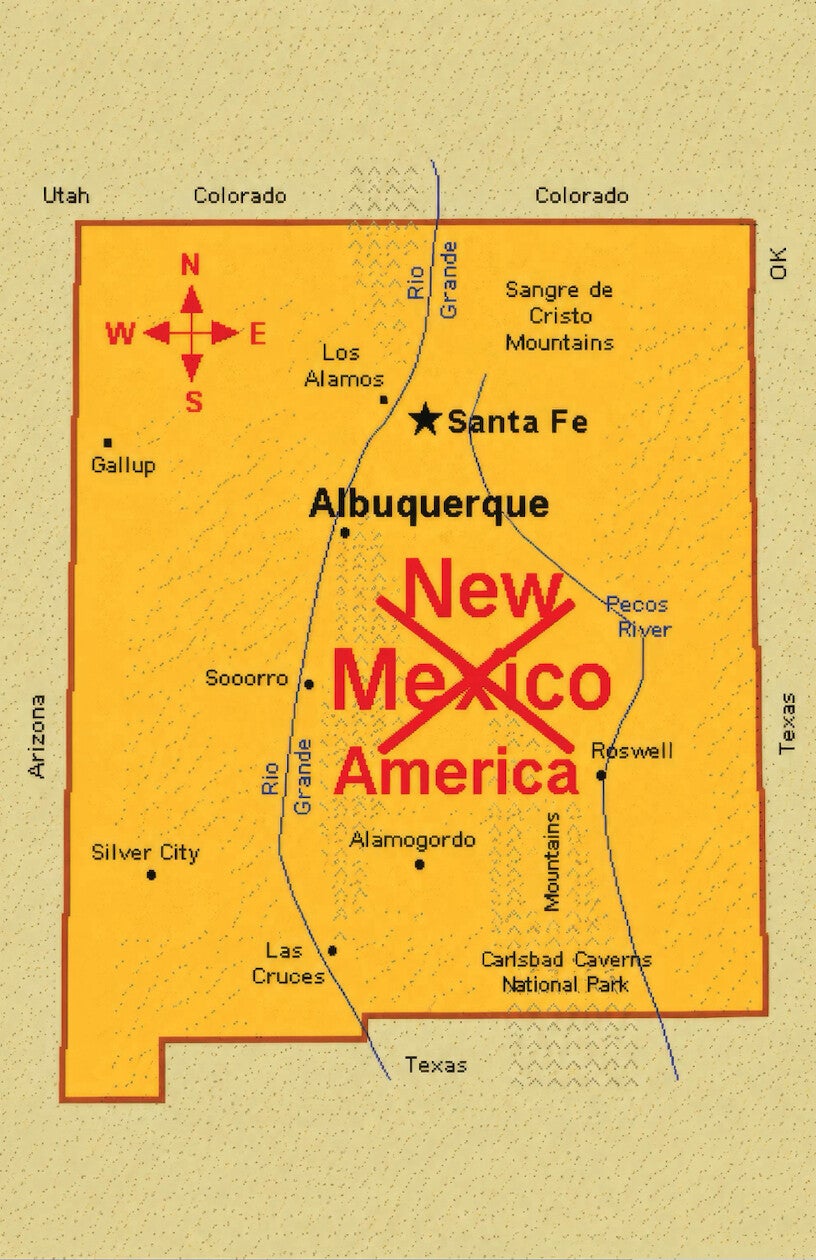 The president posted a map on Truth Social Sunday of New Mexico, but the word Mexico has been crossed out and replaced with America
