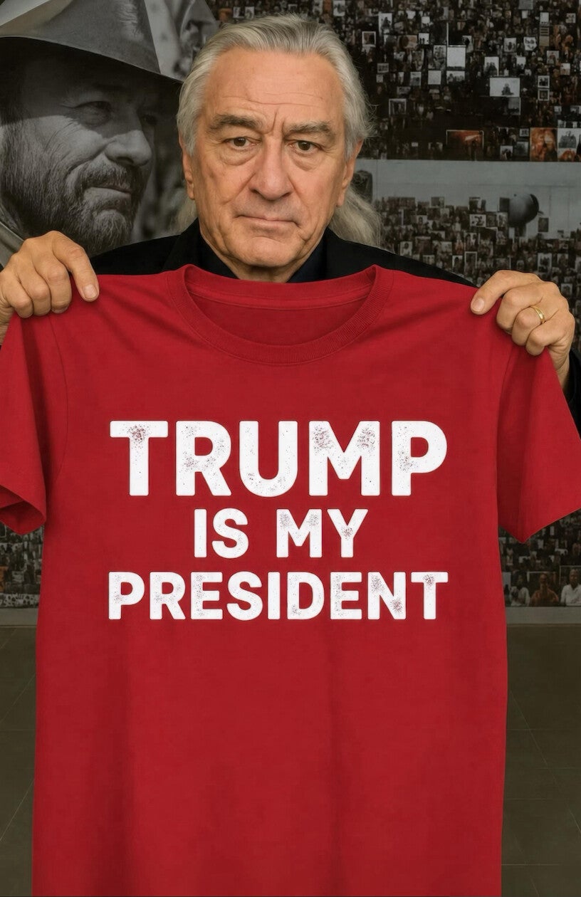 The image, posted by the Republican president on Truth Social on Sunday, shows Robert De Niro holding up a red shirt that reads: “TRUMP IS MY PRESIDENT”