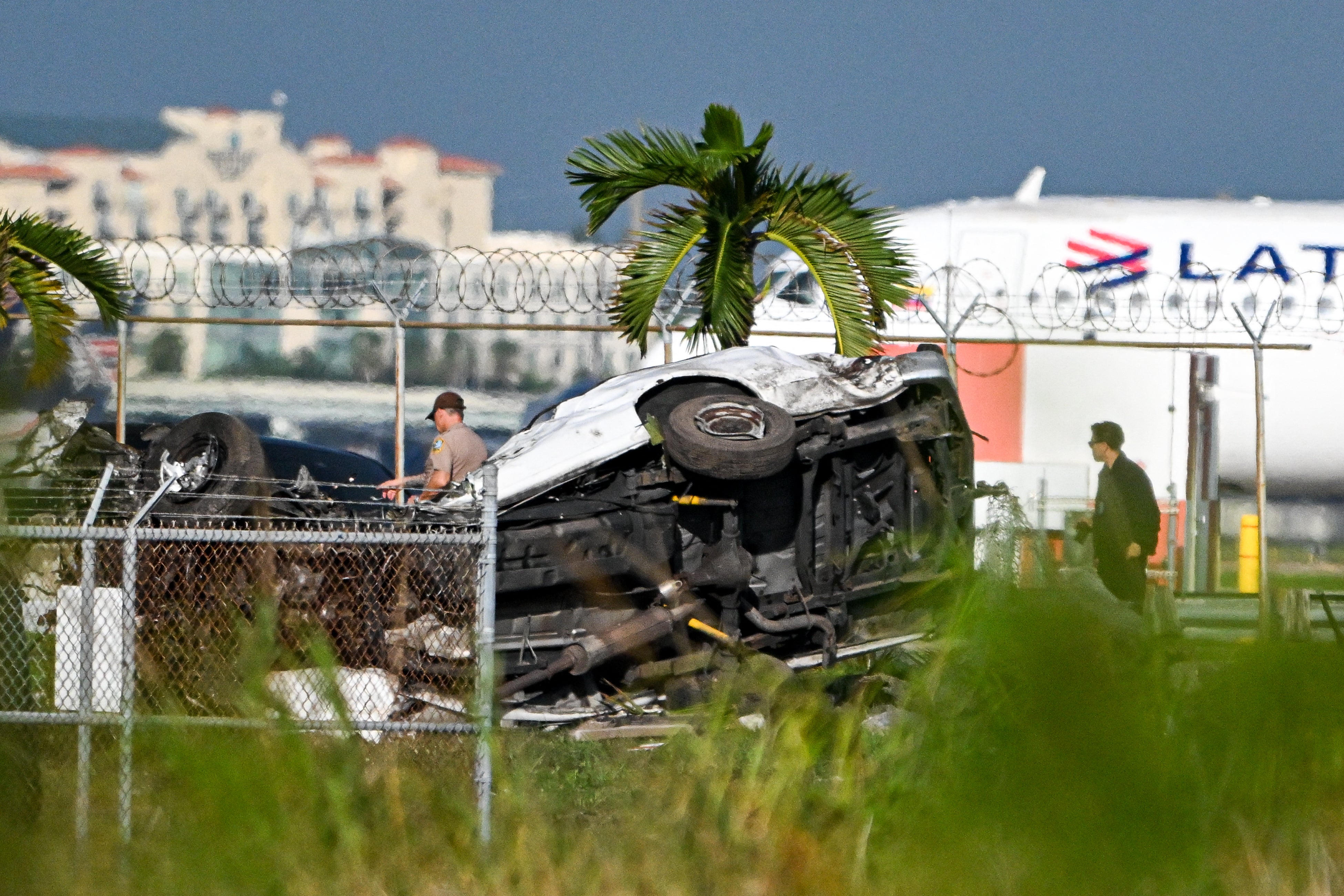 The stricken Boeing jet smashed into park cars after careering off the facility’s runway 30 at 129 mph