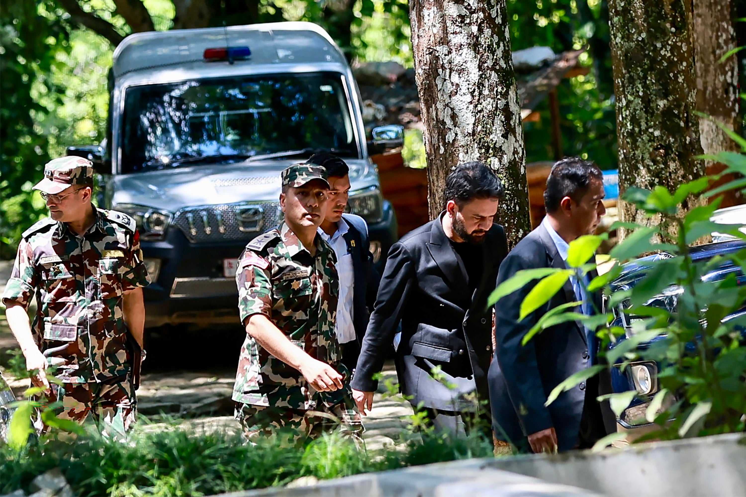 <p>Nepal’s prime minister Balendra Shah (2R) arrives to inspect the area following flash floods at Bidur Municipality in Nepal's Nuwakot district on 27 August 2026. - Shah warned actions against those who are posting hateful and demeaning comments under survivor’s appeals for help on social media platforms</p>