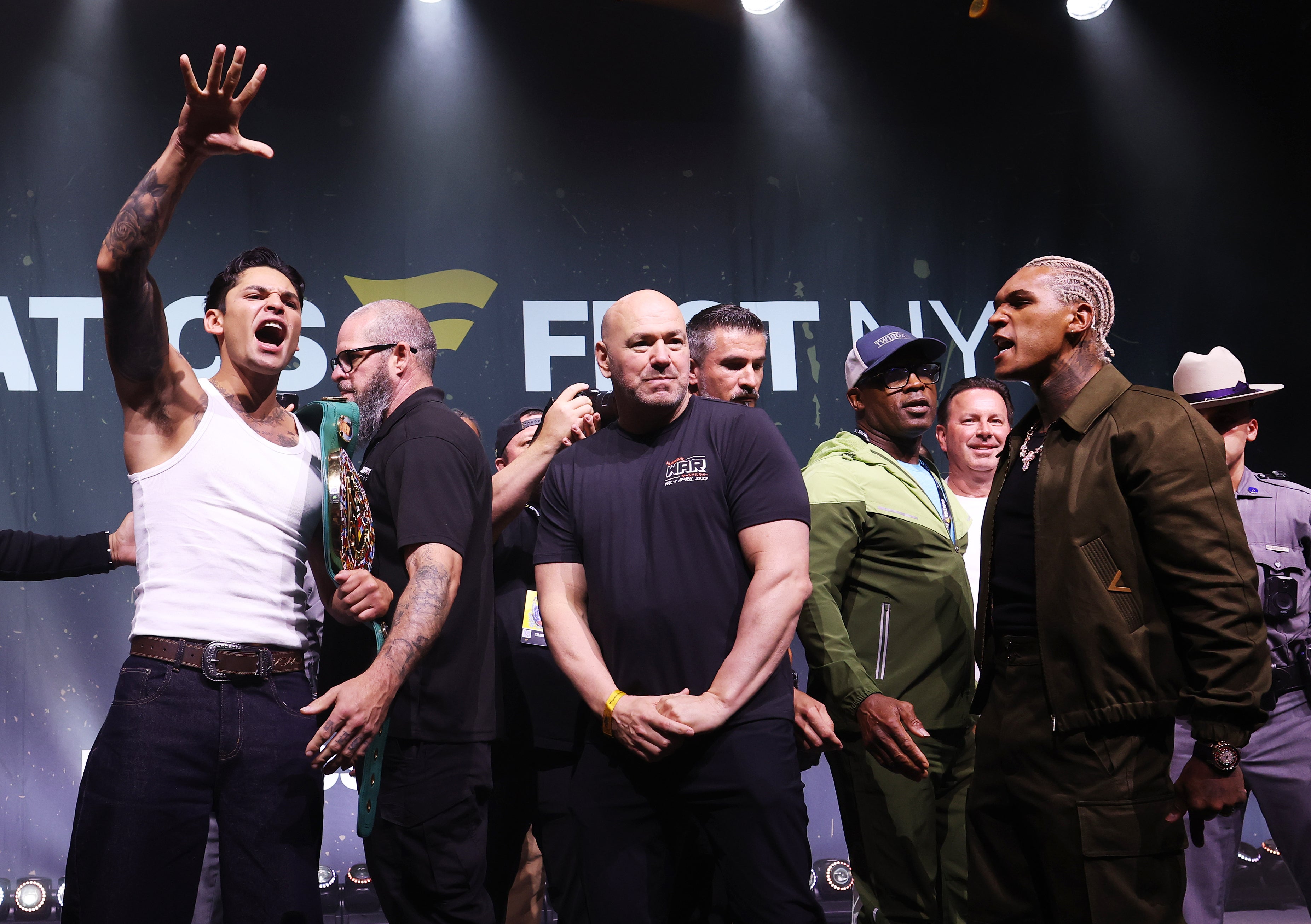 Ryan Garcia (left) and Conor Benn (front right) at their launch press conference